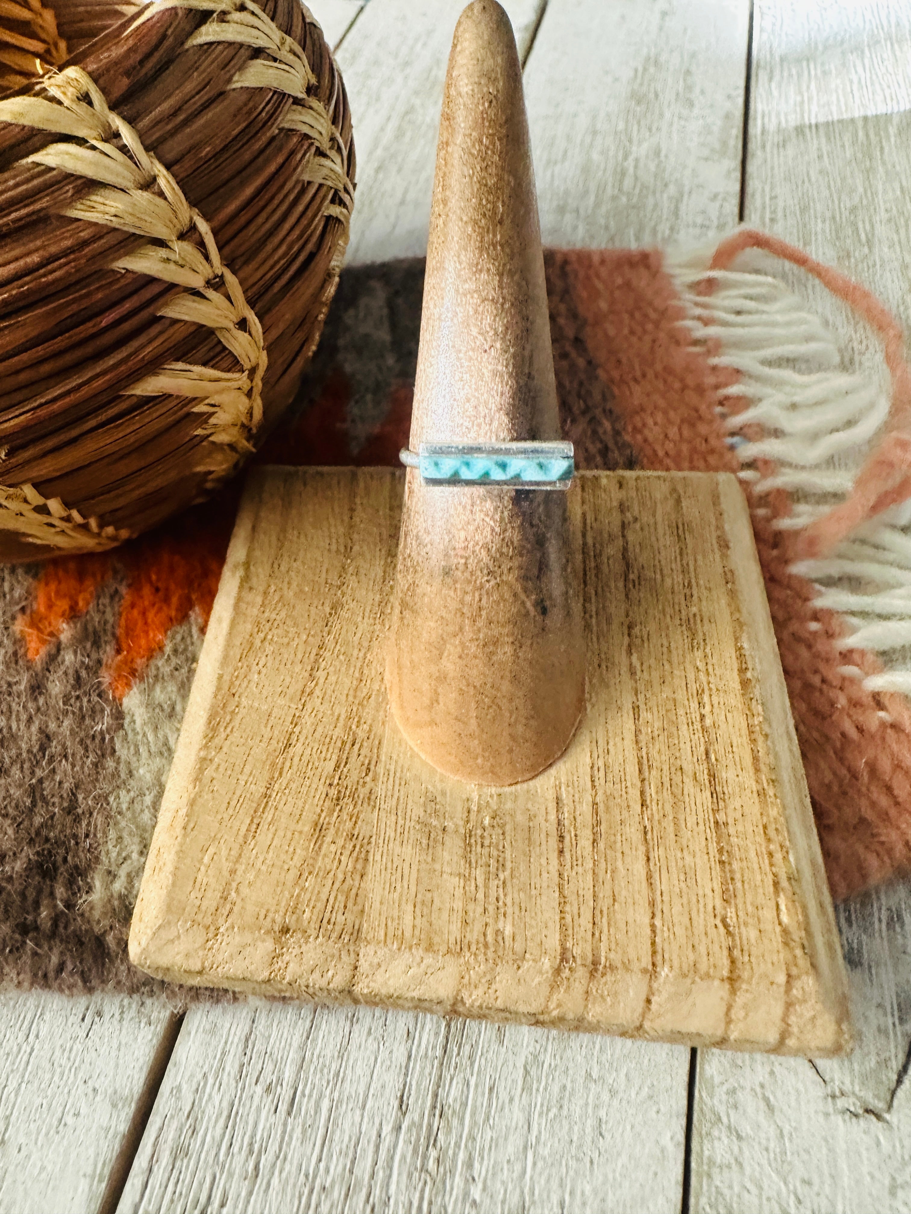 Handcrafted Turquoise & Sterling Silver Bar Band Ring