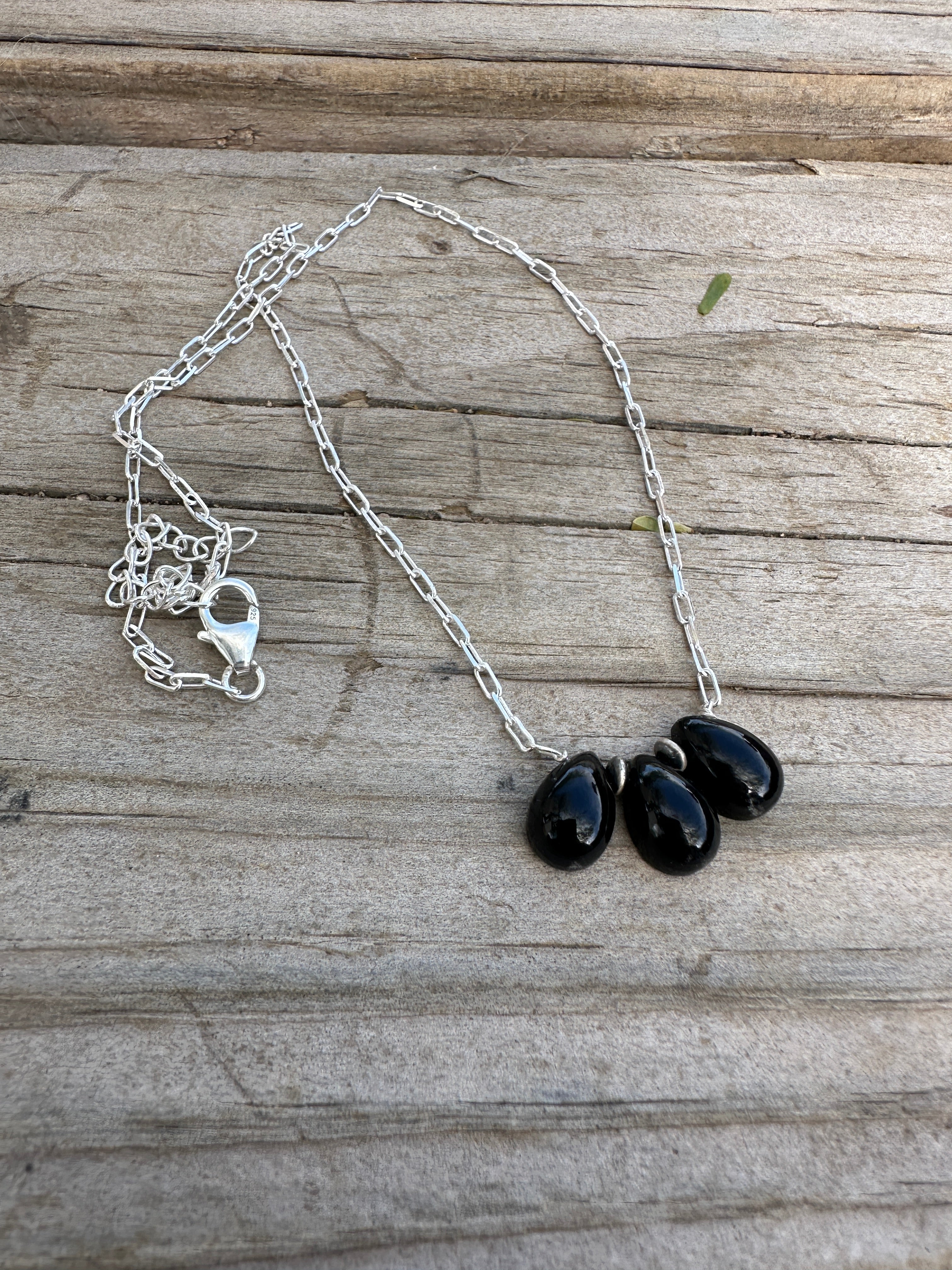 Tiny Dancer Handmade Sterling Silver & Onyx 3 Stone Necklace