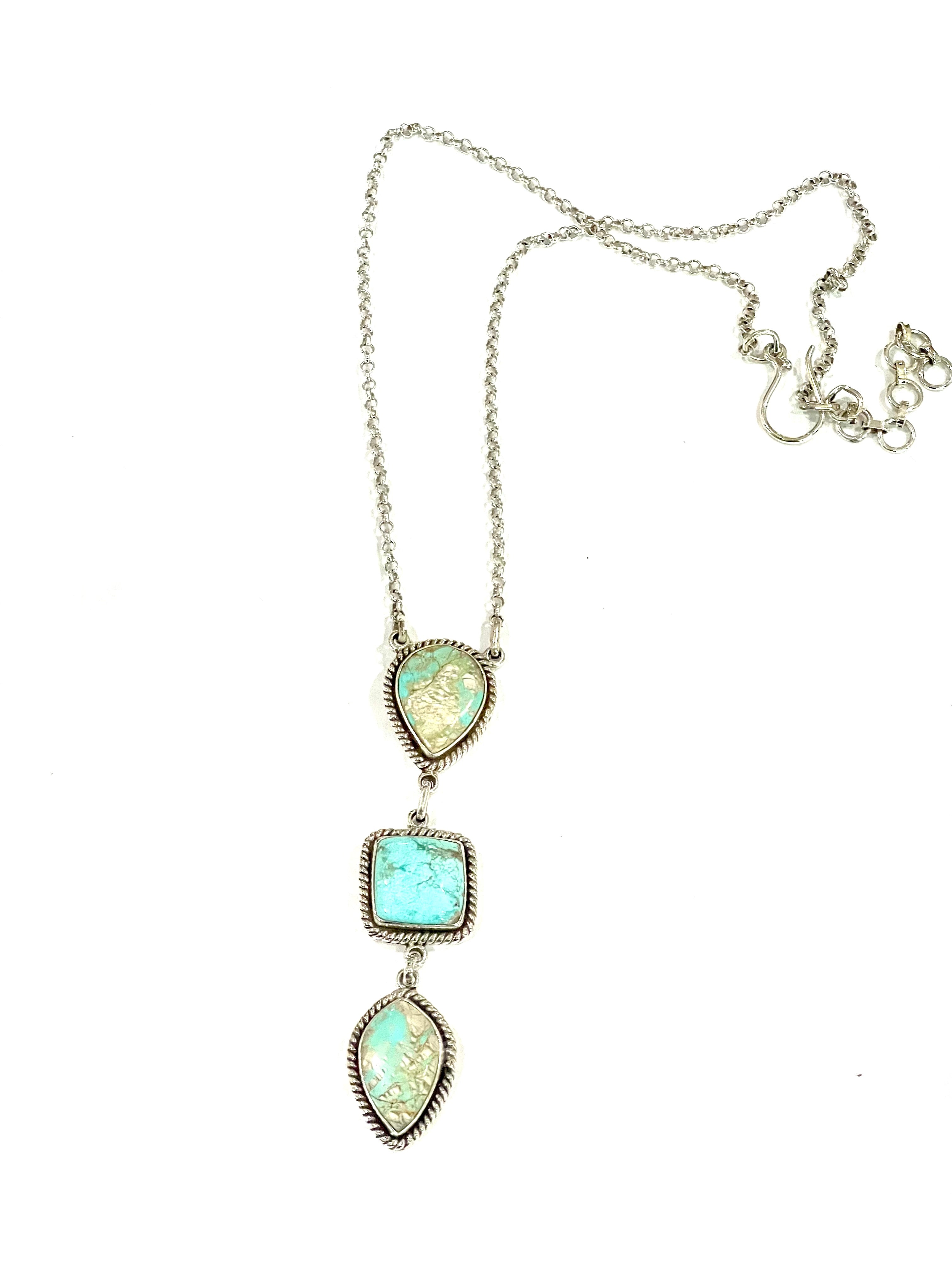 Handmade Sterling Silver & Carico Lake Turquoise Drop Necklace