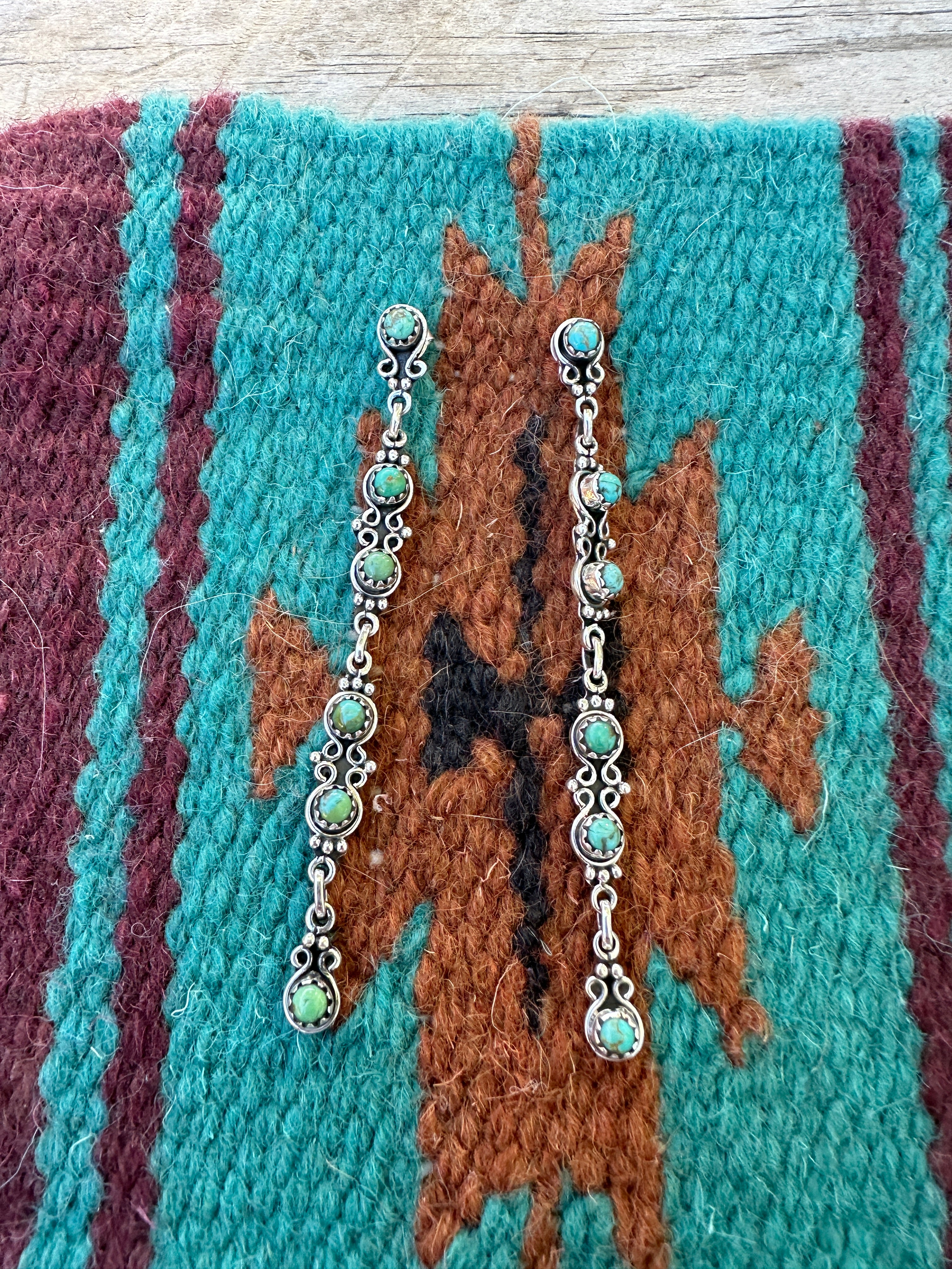 Handmade Turquoise & Sterling Silver Dangle 6 Stone Earrings