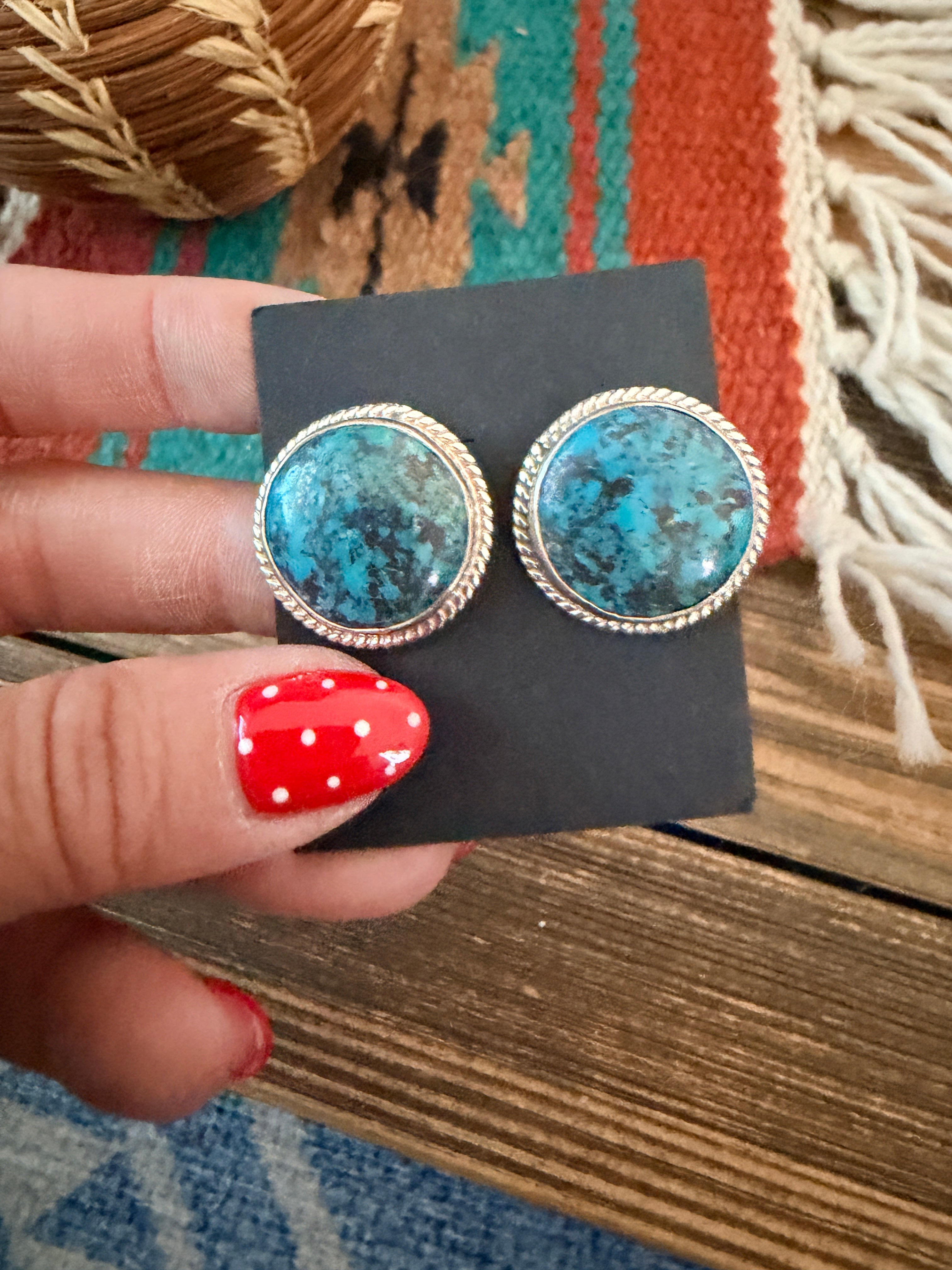 Handcrafted Turquoise & Sterling Silver Post Earrings