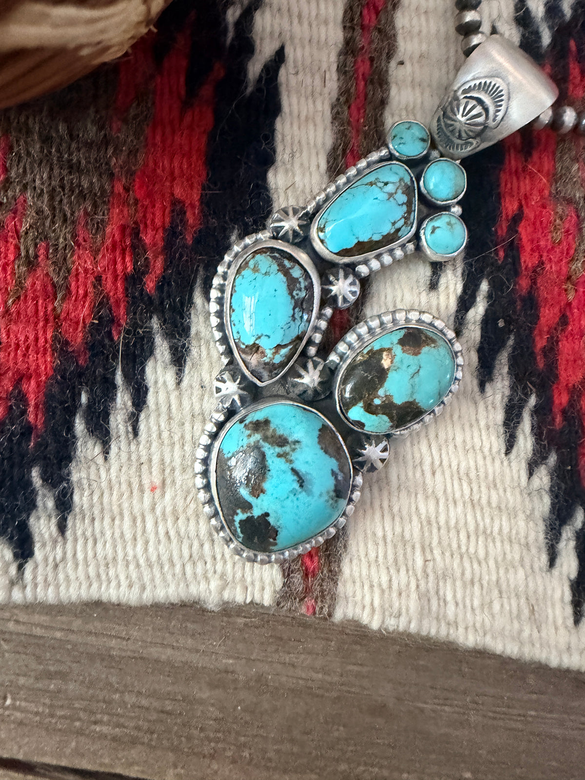Handcrafted Sterling Silver & Number 8 Turquoise Cactus Pendant by Larry Kaye