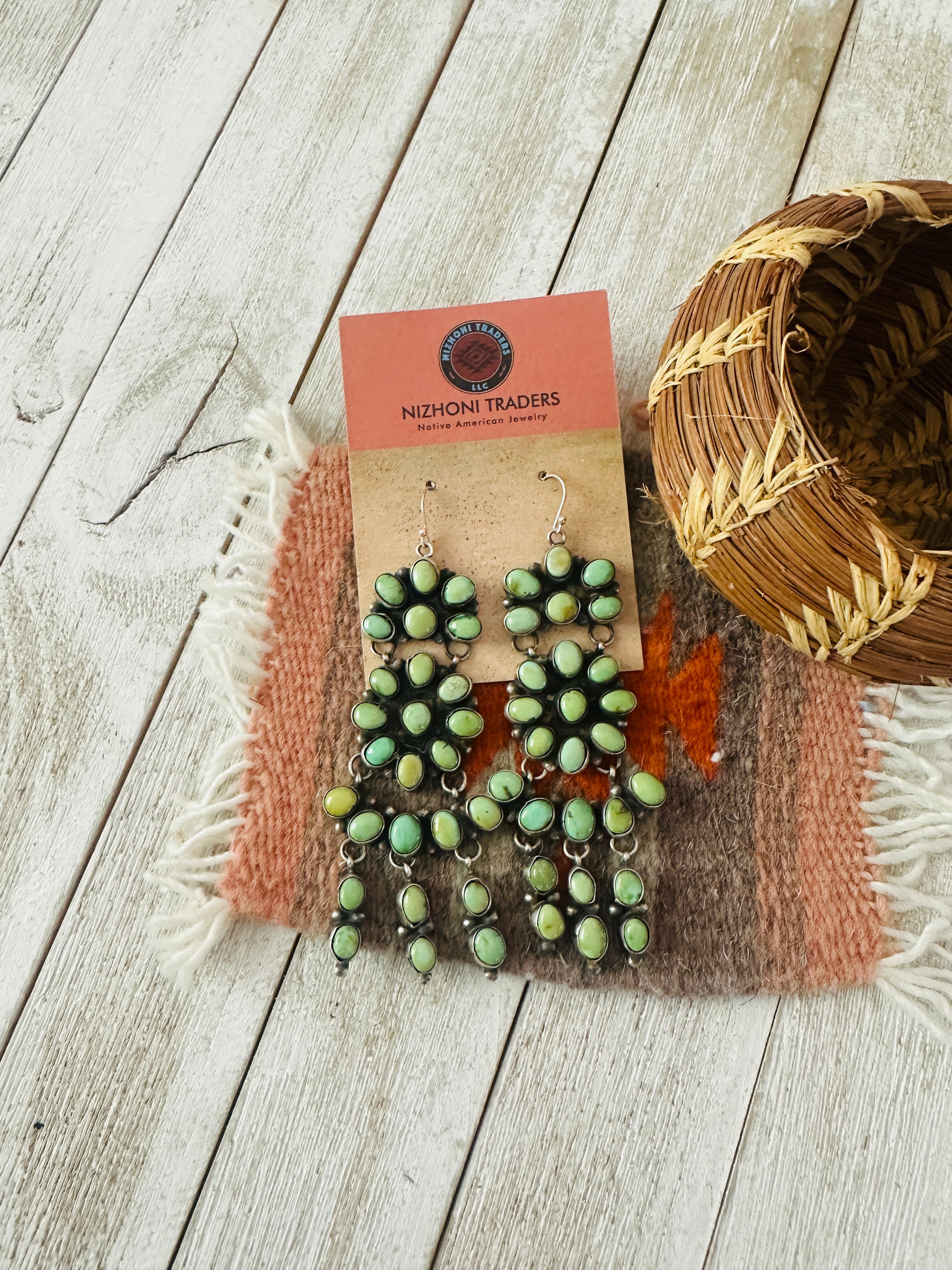 Handcrafted Carico Lake Turquoise & Sterling Silver Cluster Dangle Earrings by Ella Peter