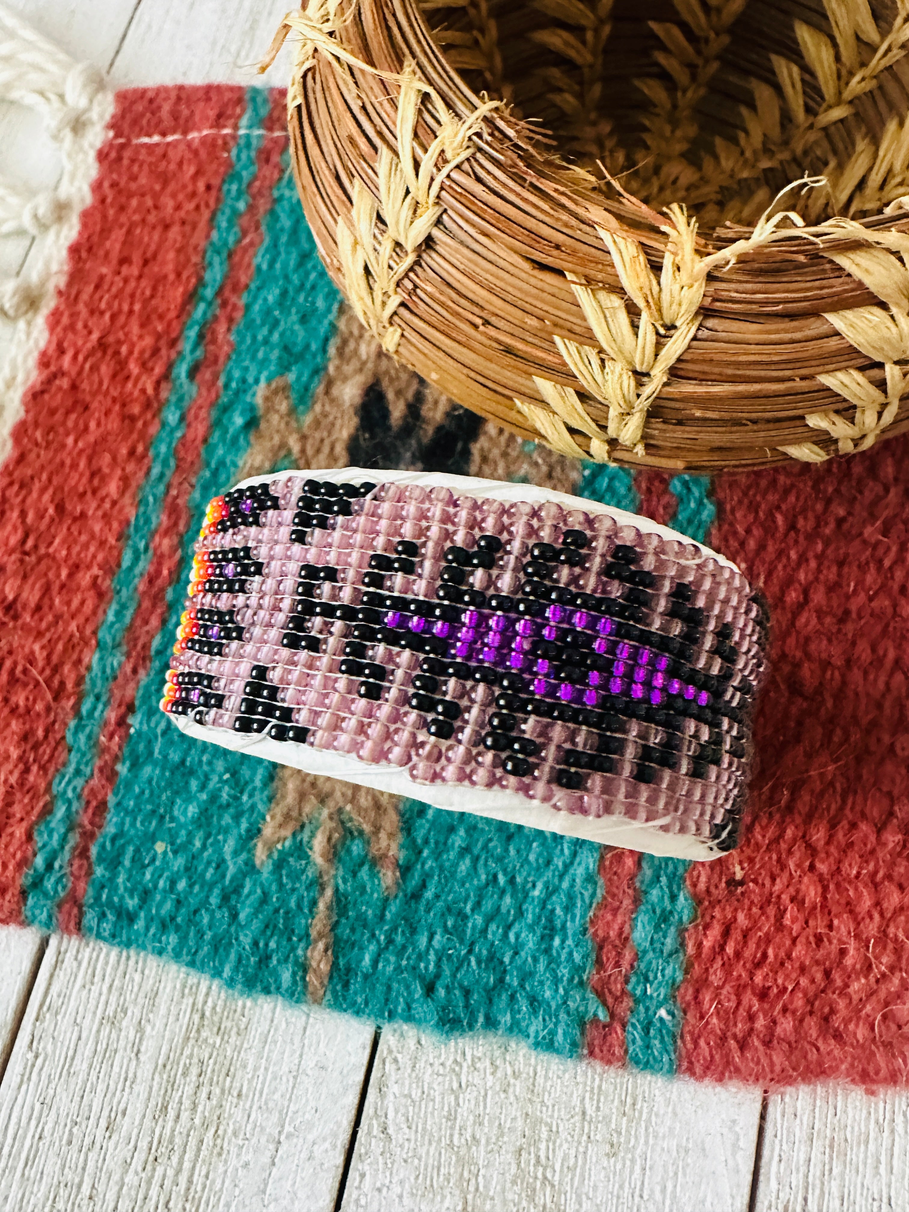 Navajo Made Beaded Leather Bracelet