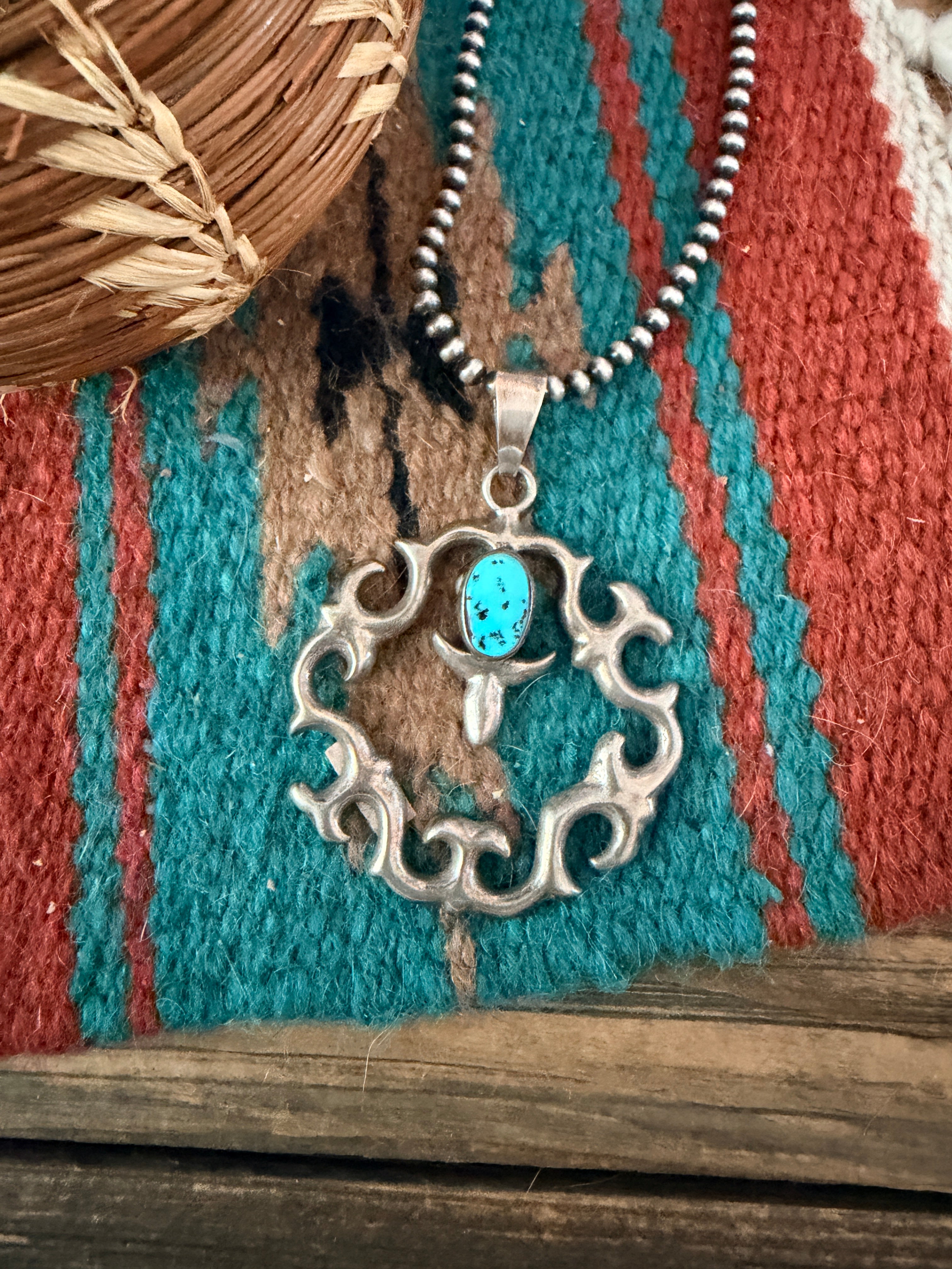 Old Pawn Handcrafted Turquoise and Sterling Silver Pendant
