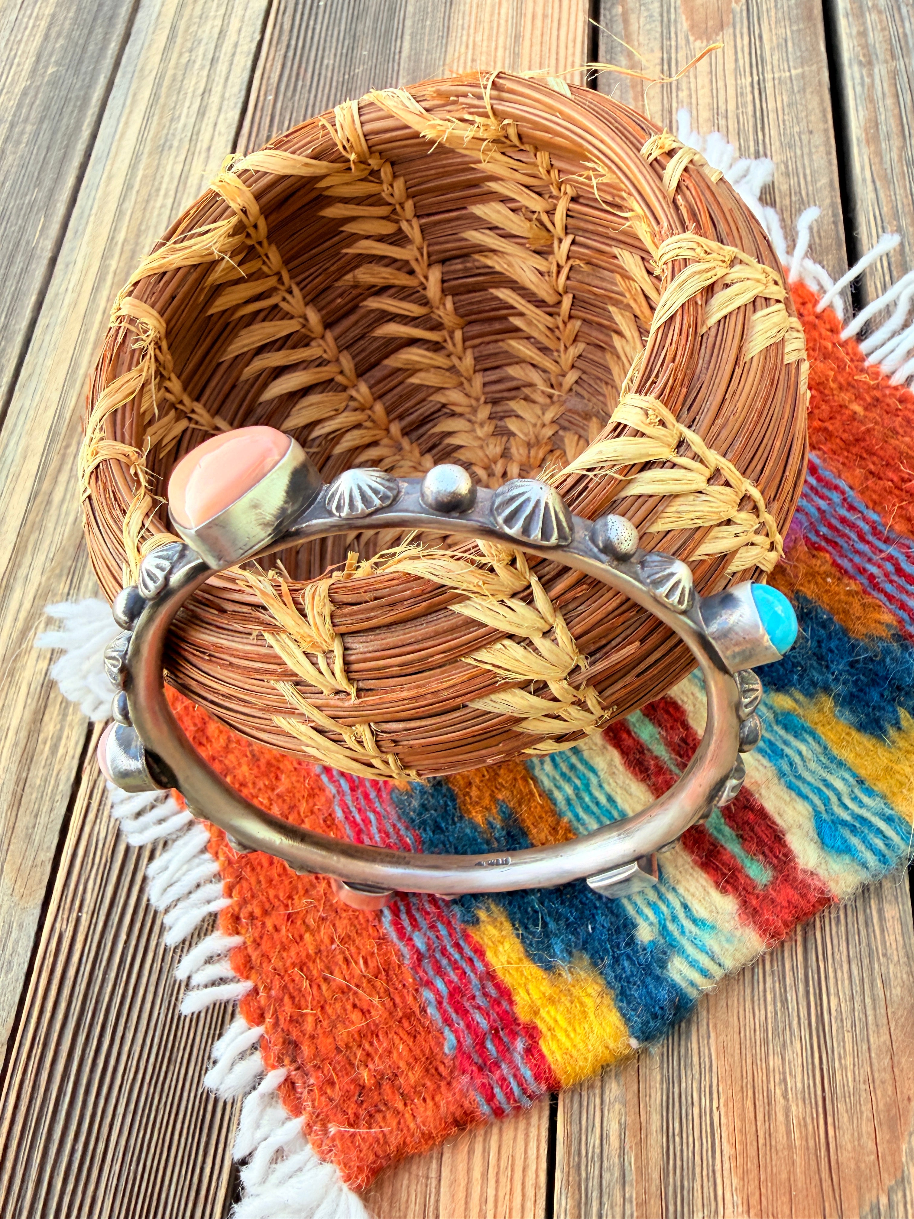 Handcrafted Multi Stone & Sterling Silver Bangle Bracelet by Chimney Butte