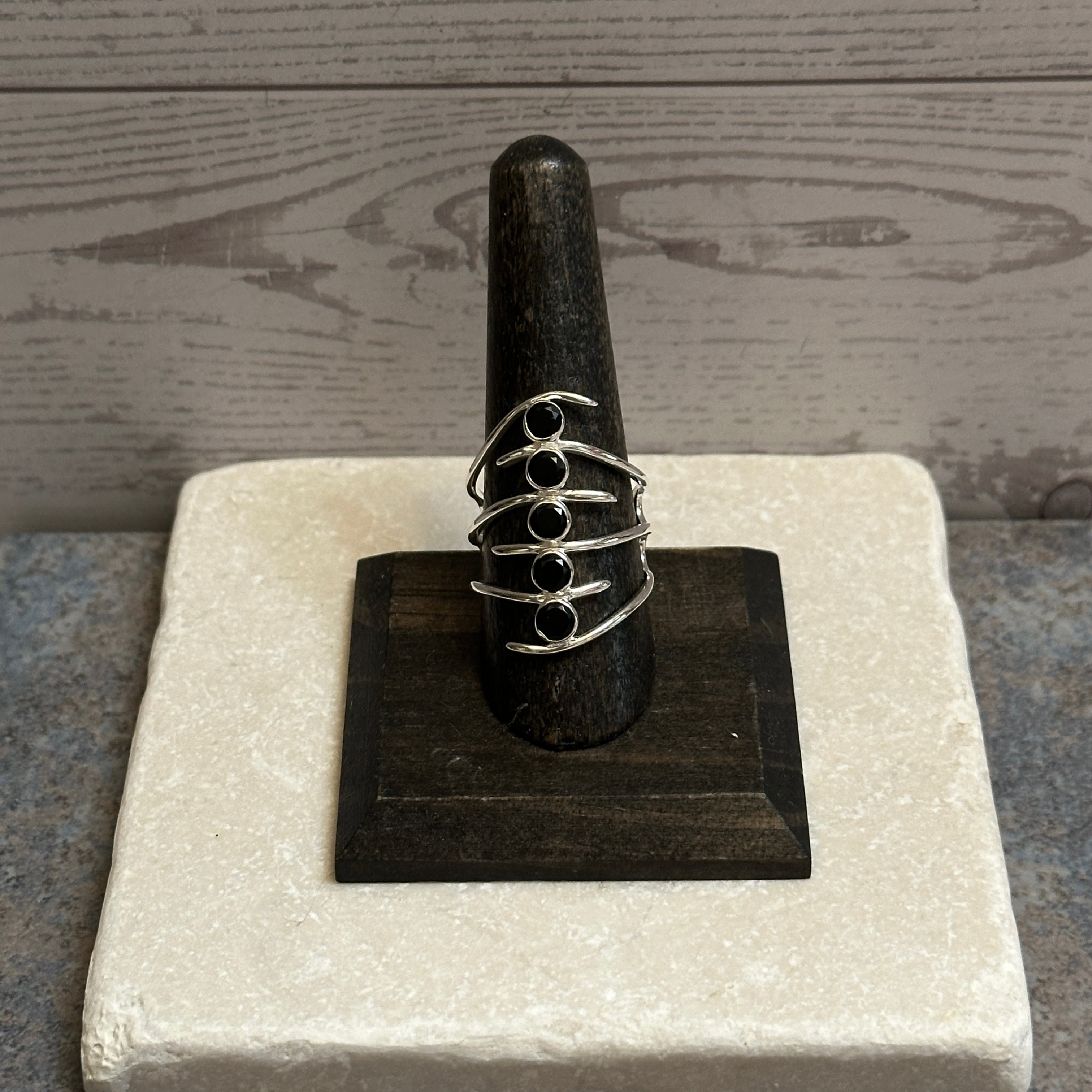 Sterling Silver Ribbed Black Onyx Ring