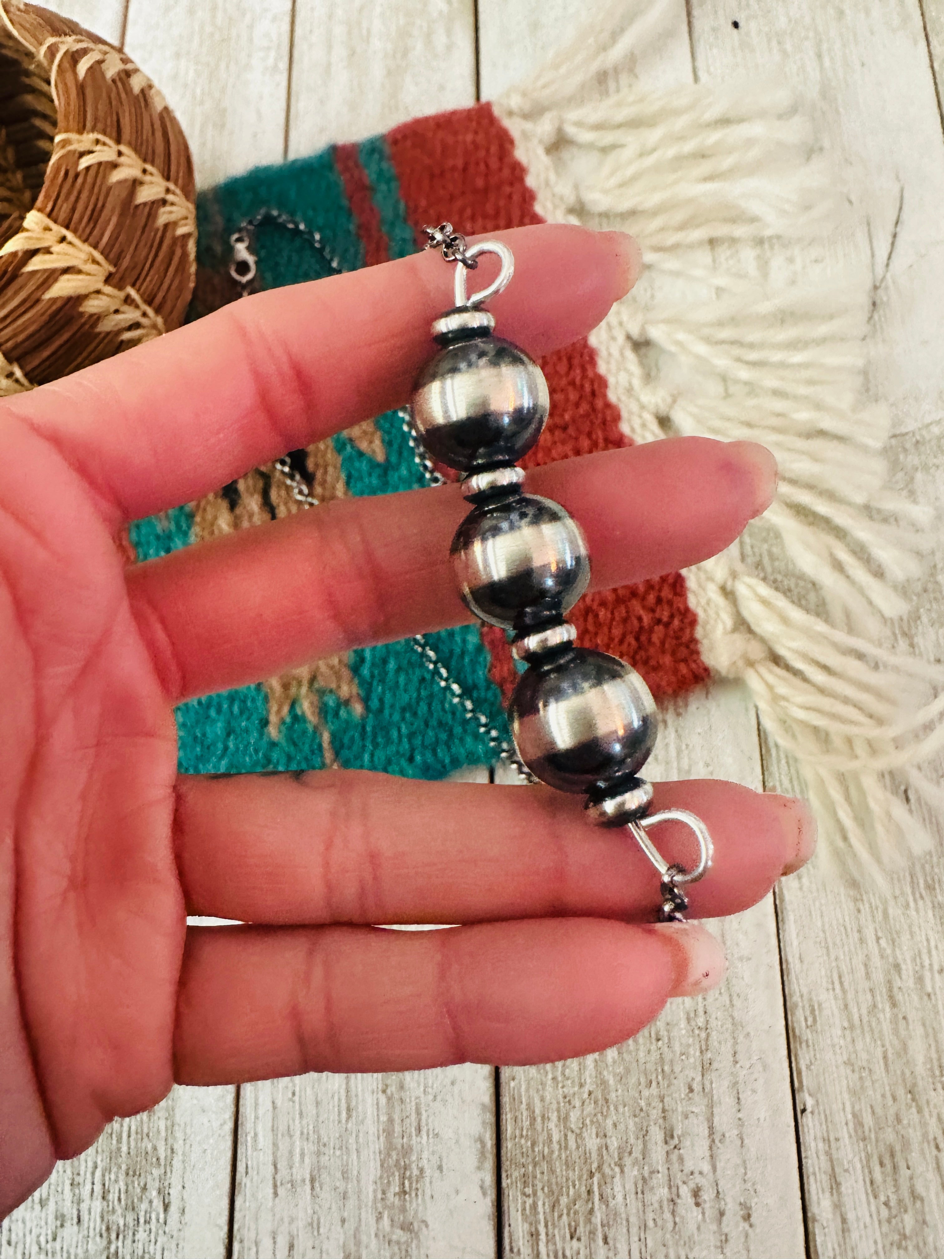 Handcrafted Sterling Silver Pearl Beaded Chain Necklace