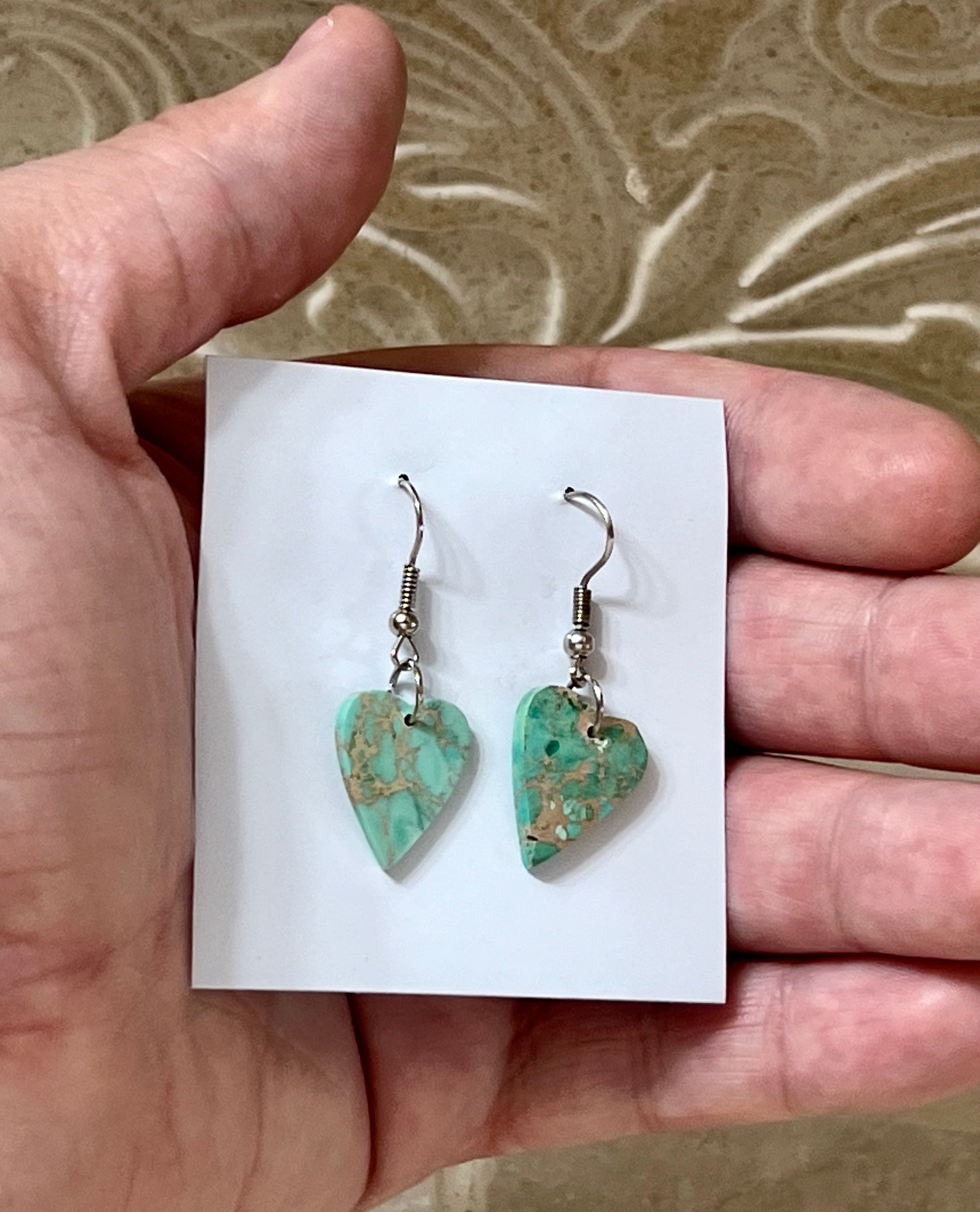 Handcrafted Blue Indigo Turquoise & Sterling Silver Heart Slab Earrings