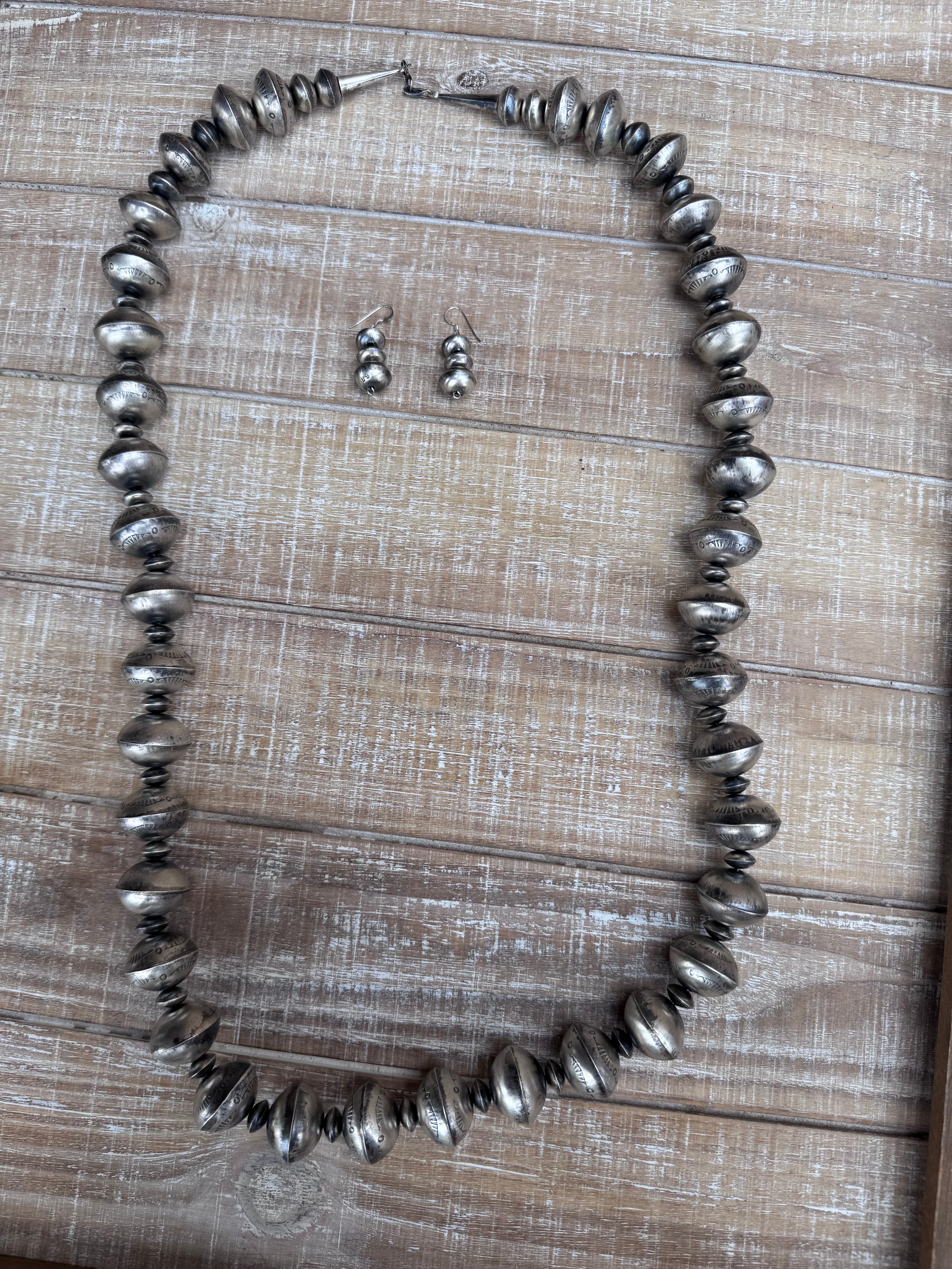 Handcrafted Jumbo Pearl Sterling Silver HandMade Dangle Earrings And Necklace Set