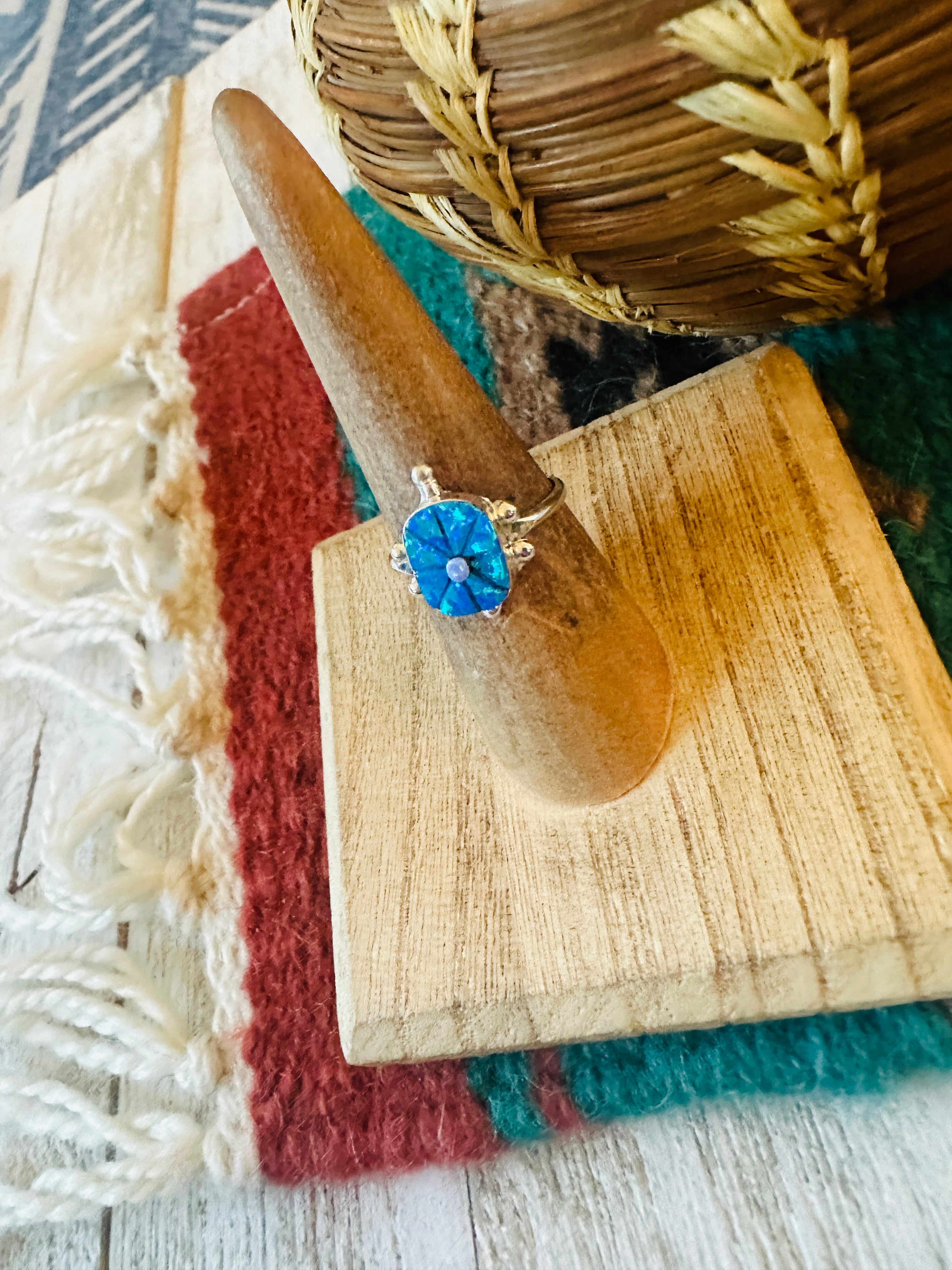 Handcrafted Sterling Silver & Blue Opal Turtle Ring