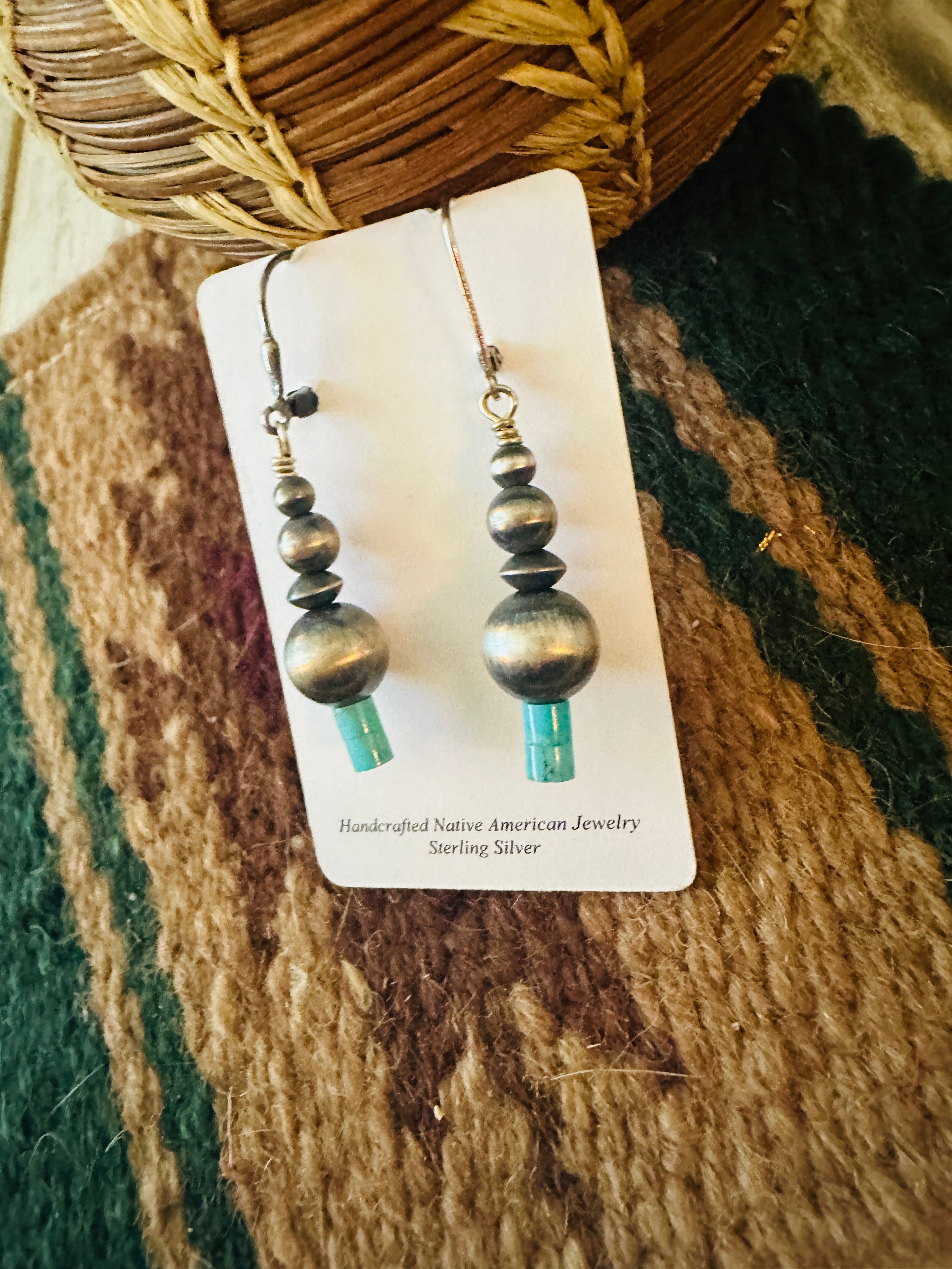 Handcrafted Turquoise & Sterling Silver Beaded Dangle Earrings