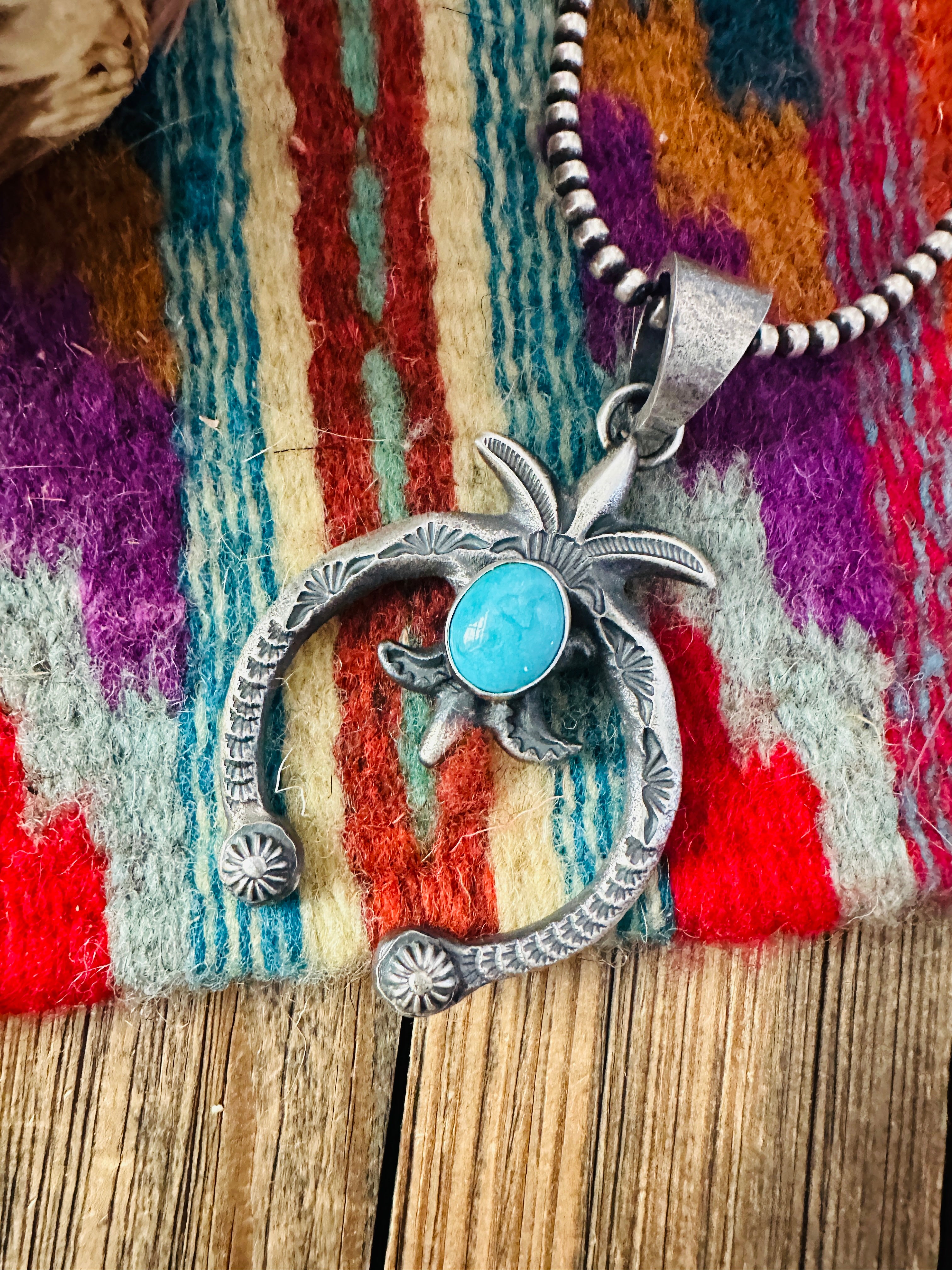 Handcrafted Sterling Silver & Kingman Turquoise Naja Pendant by Kevin Billah