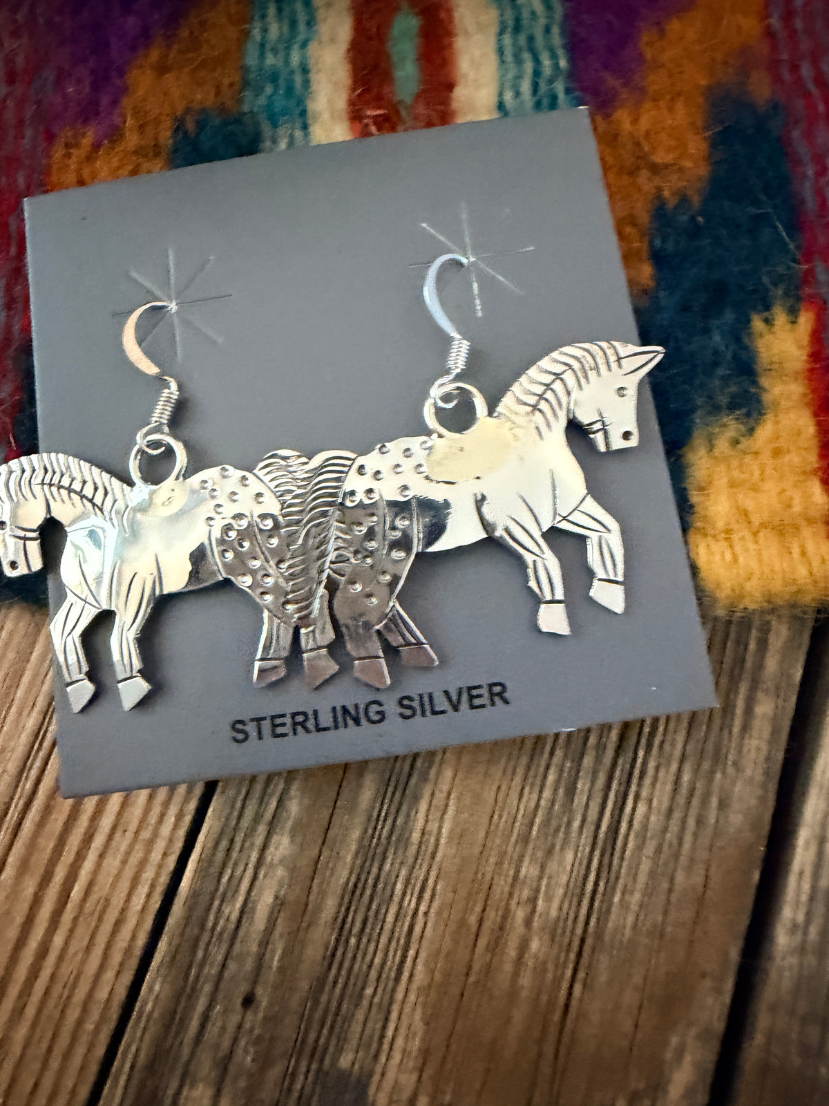 Handcrafted Sterling Silver Horse Dangle Earrings by Louise Yazzie