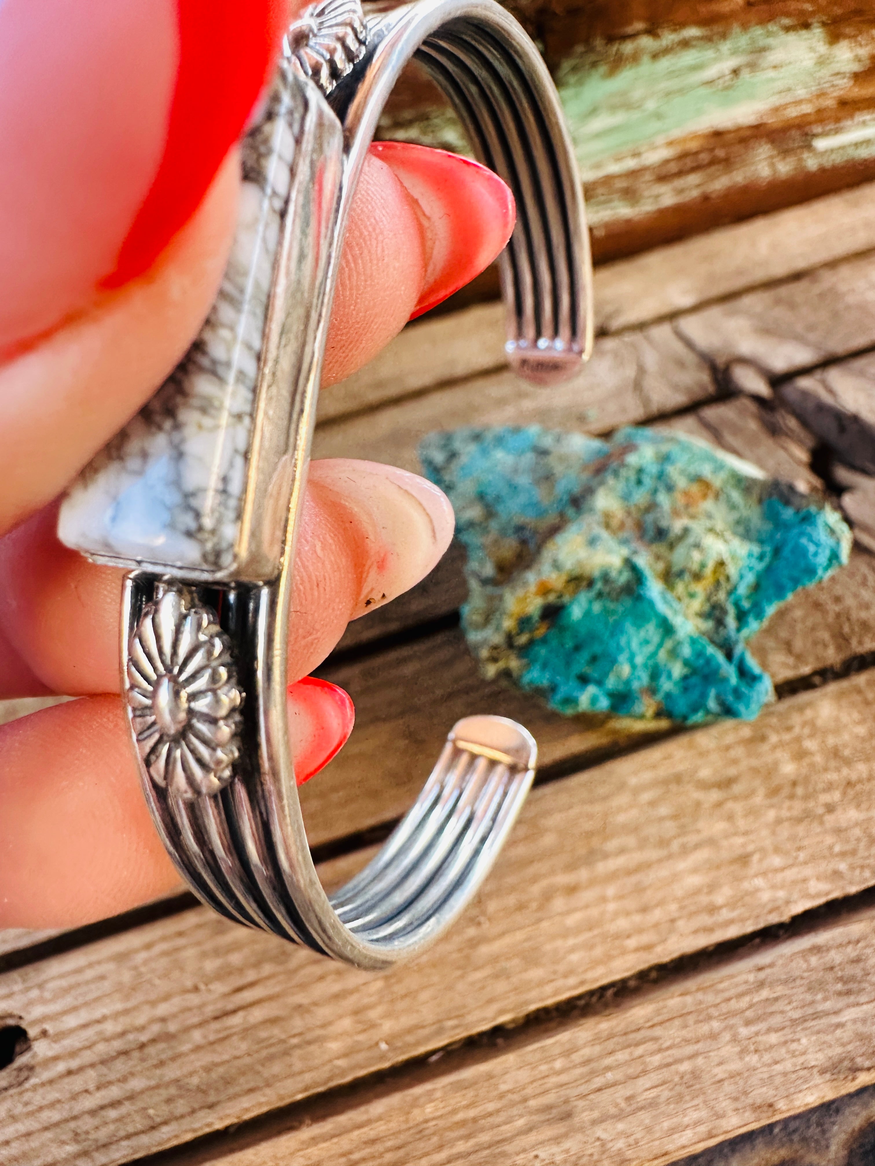 Handcrafted Sterling Silver & White Buffalo Cuff Bracelet