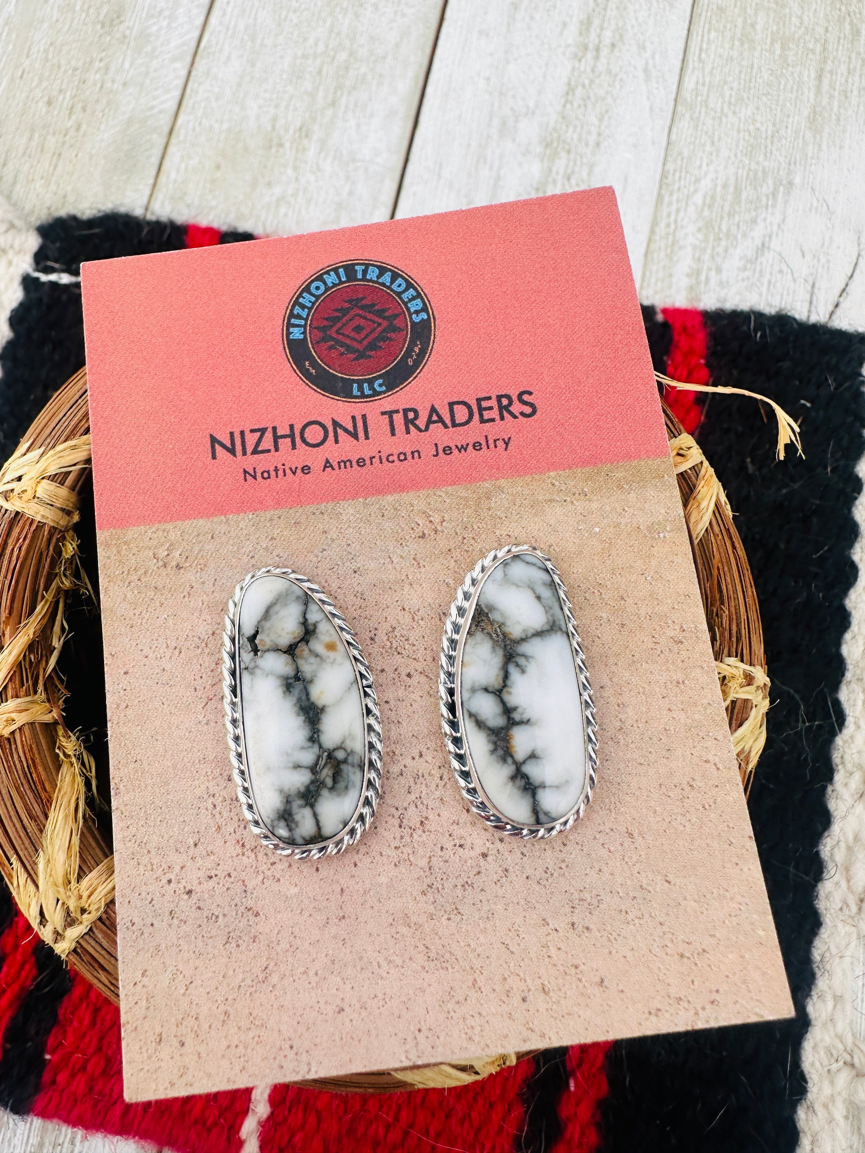 Handcrafted White Buffalo & Sterling Silver Post Earrings