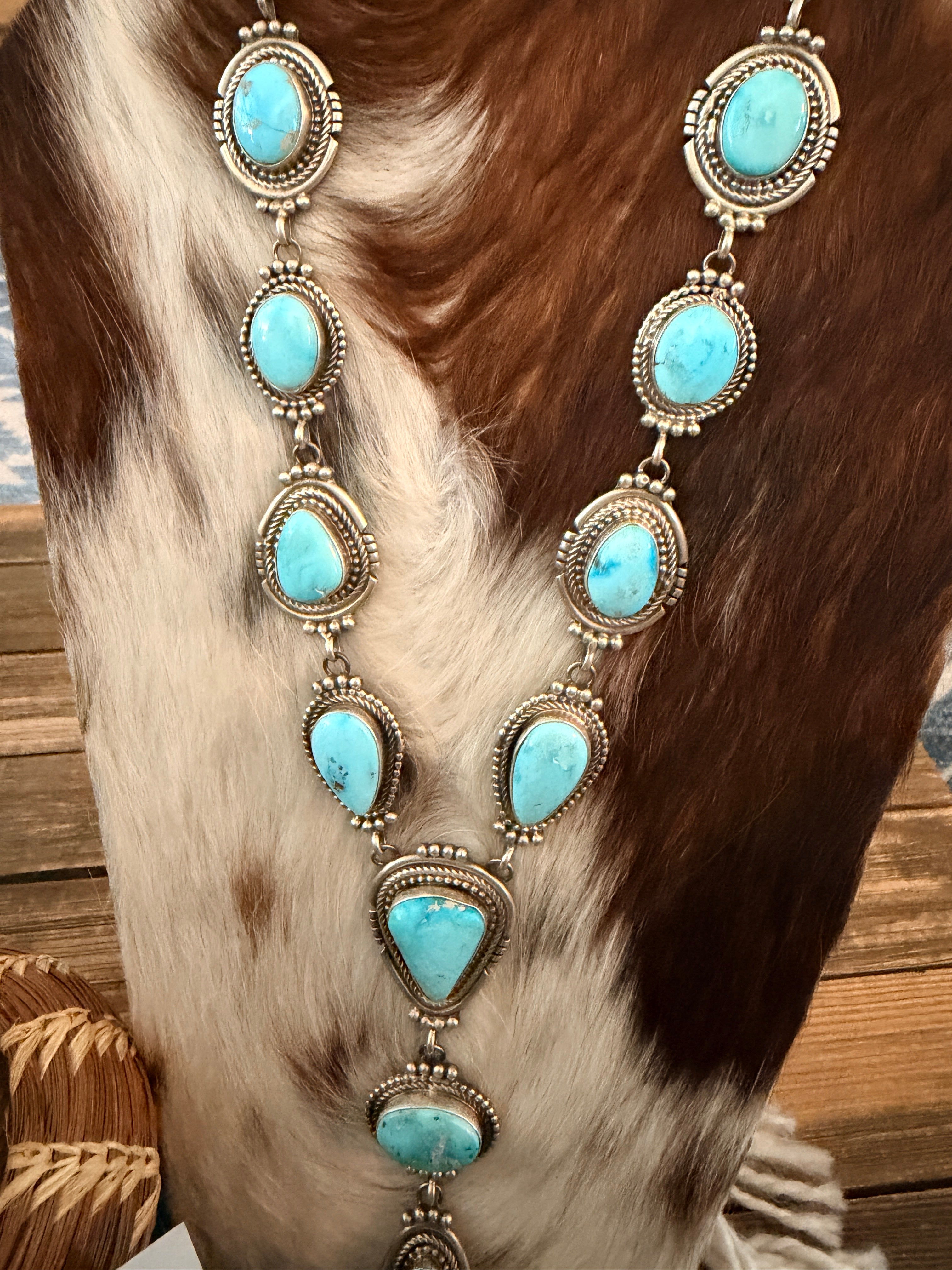 Handcrafted Kingman Turquoise & Sterling Silver Necklace and Earring Set