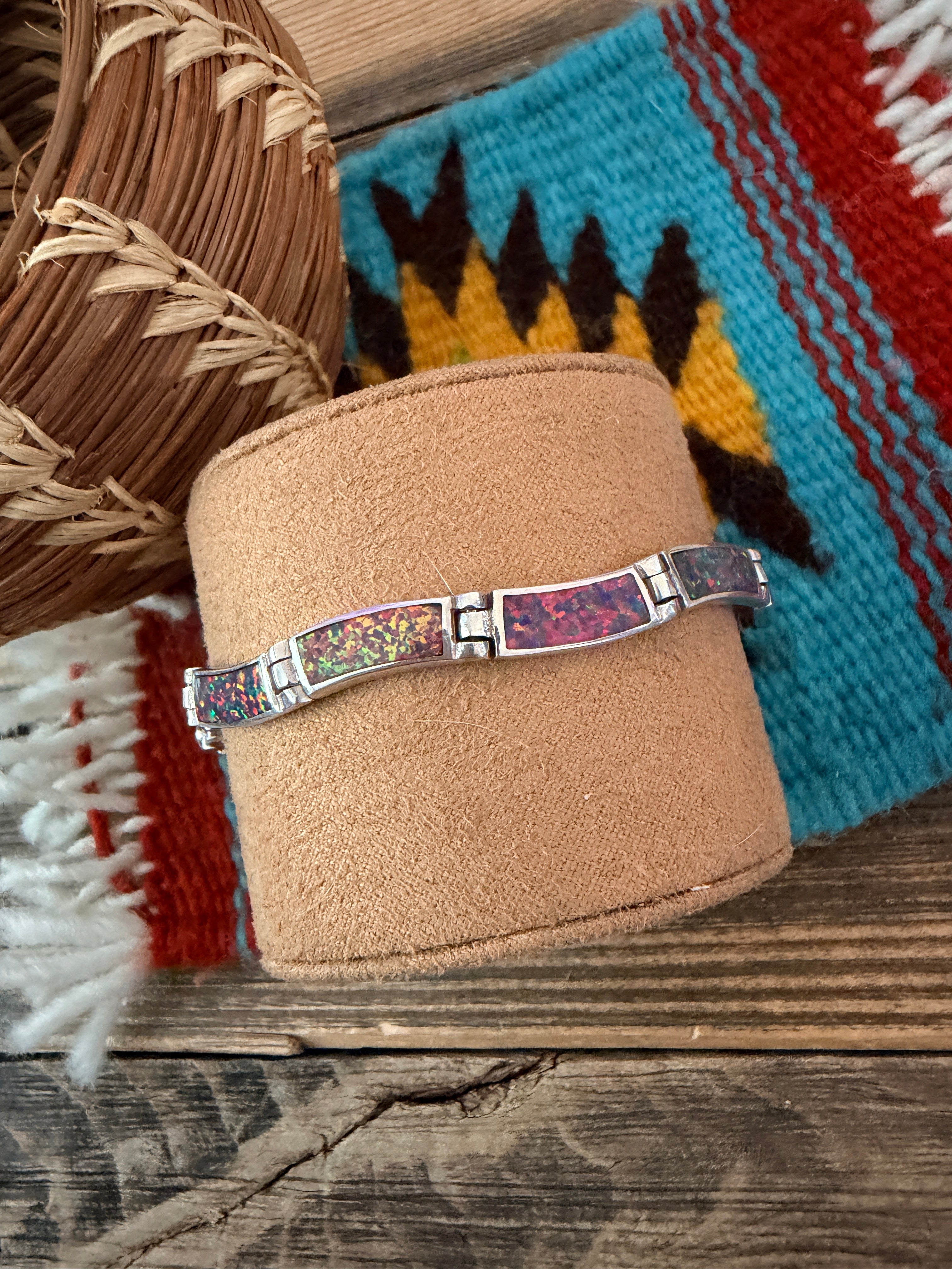Handcrafted Old Pawn Sterling Silver & Opal Link Bracelet