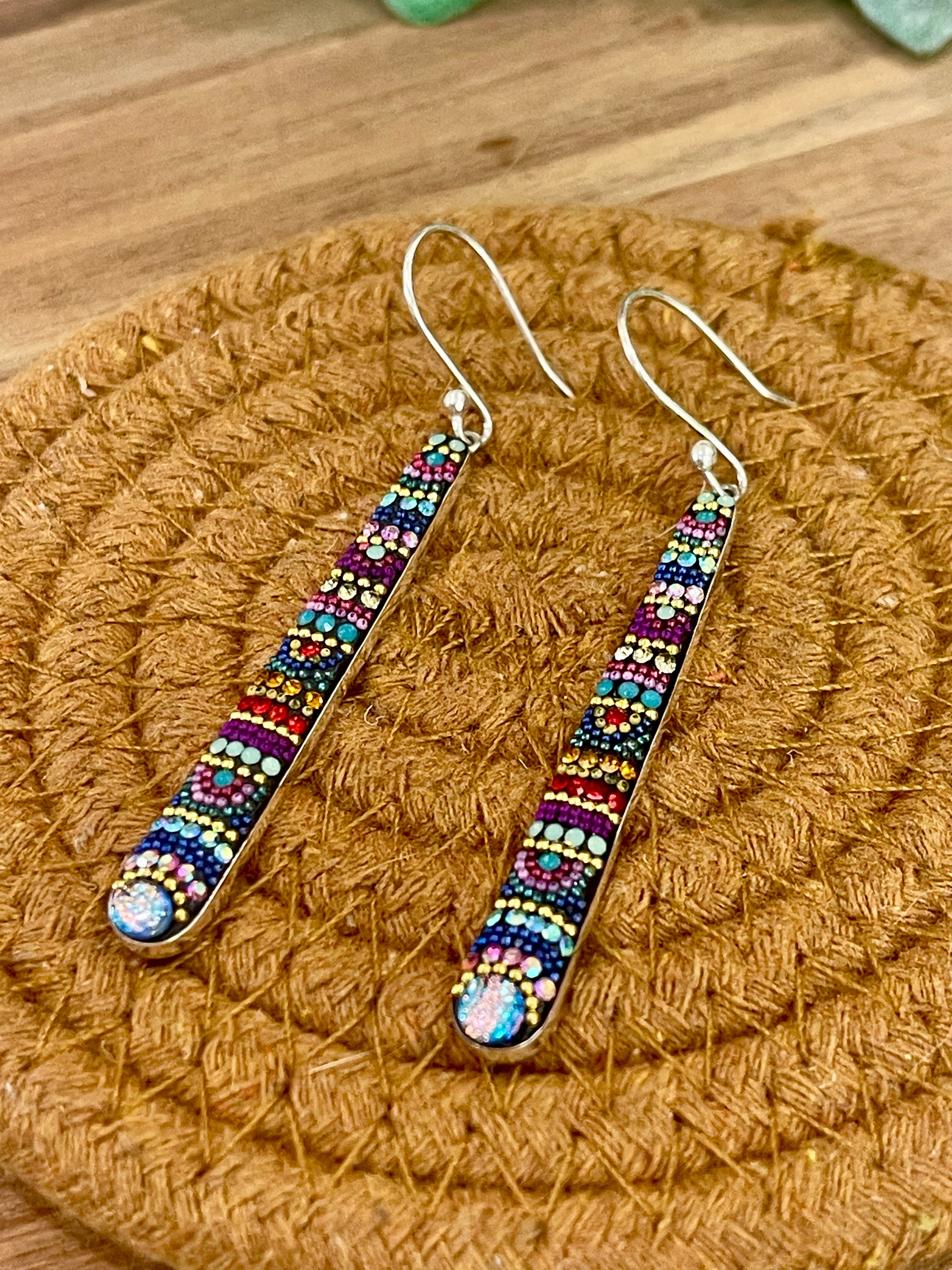 Handmade In Mexico Sterling Silver , Multi Color Swarovski Crsytal Dangle Earrings