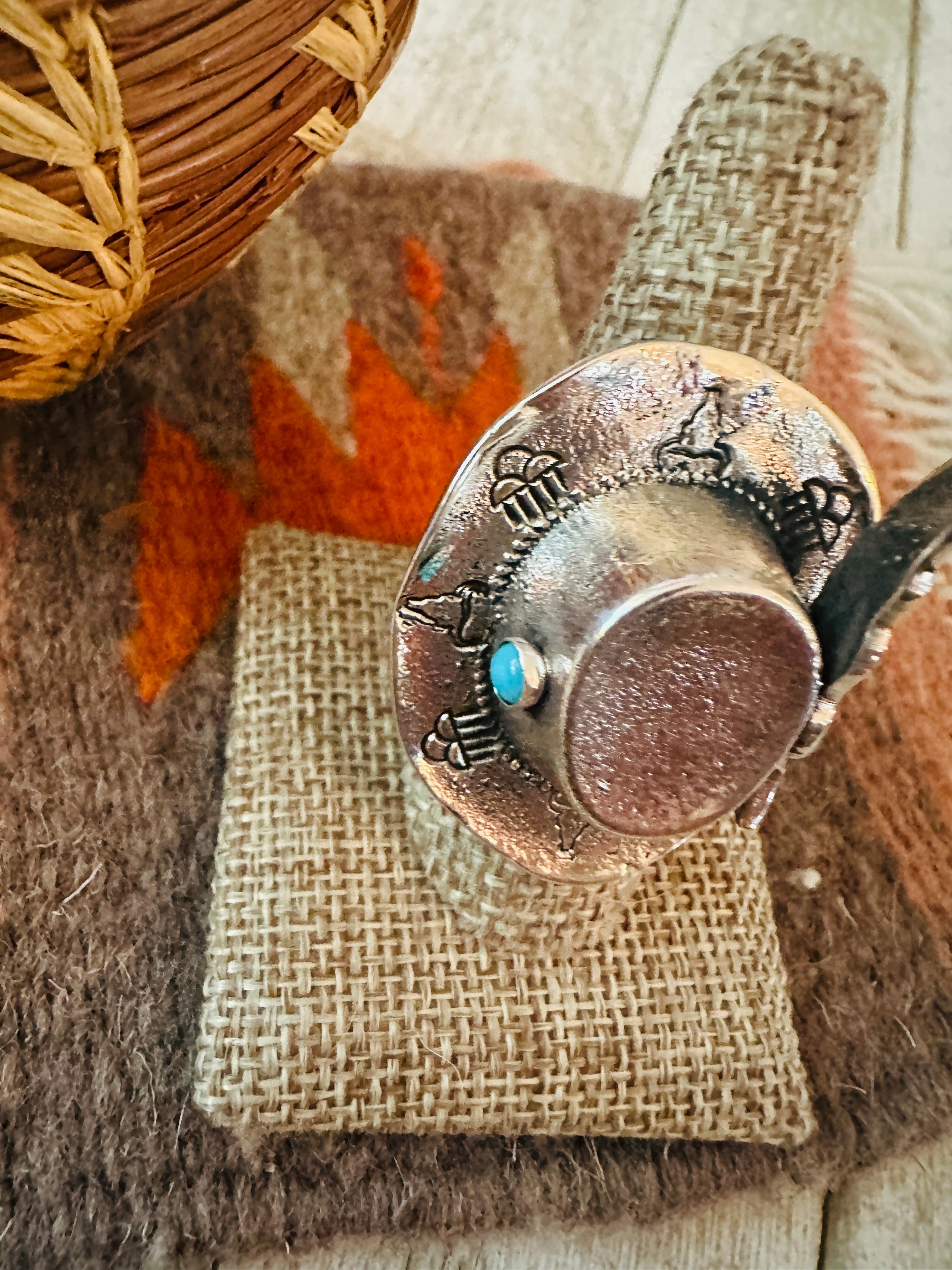 Handcrafted Turquoise and Sterling Silver Cowboy Hat Adjustable Ring