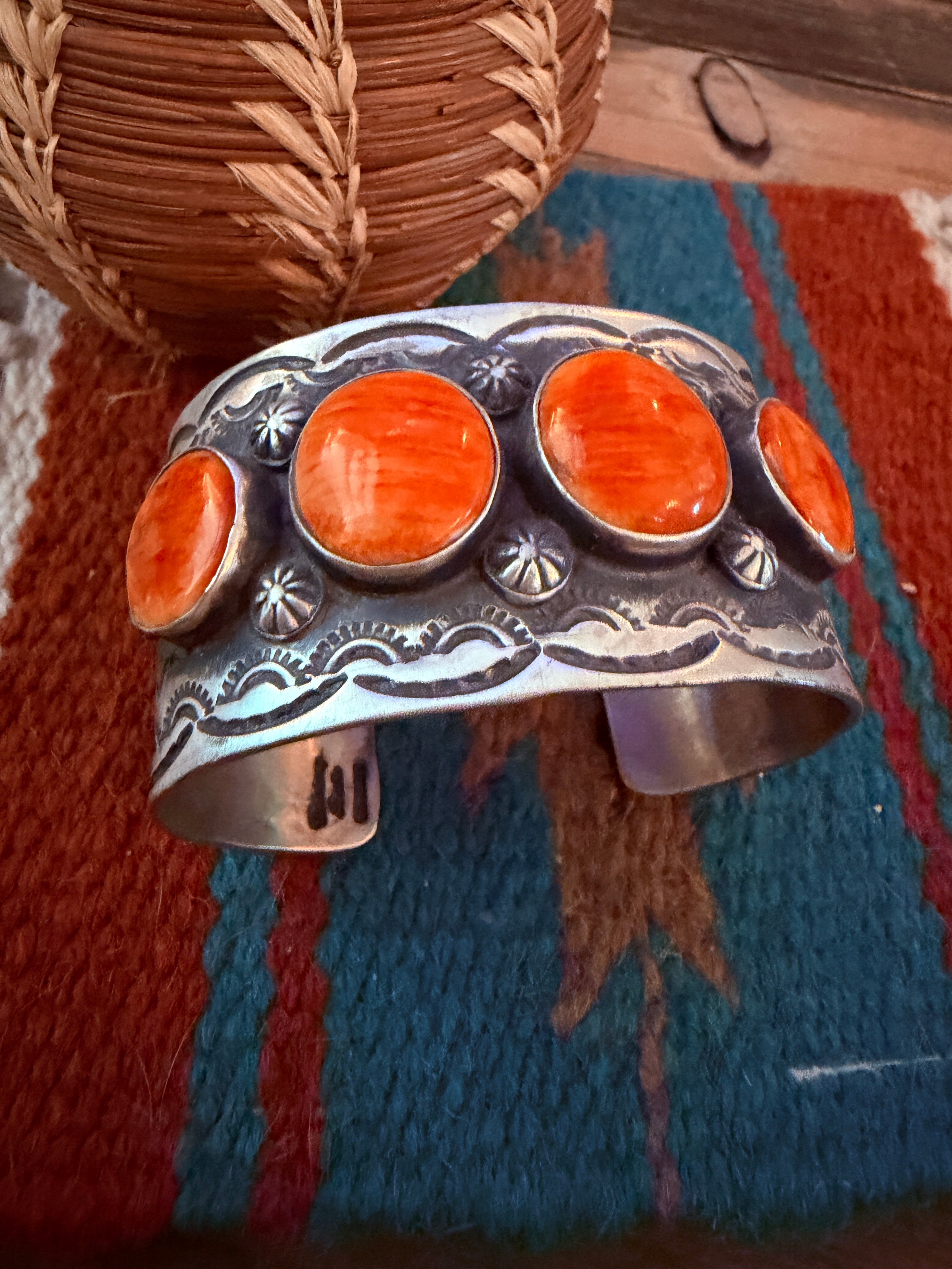 Handcrafted Orange Spiny & Sterling Silver Cuff Bracelet by Chimney Butte