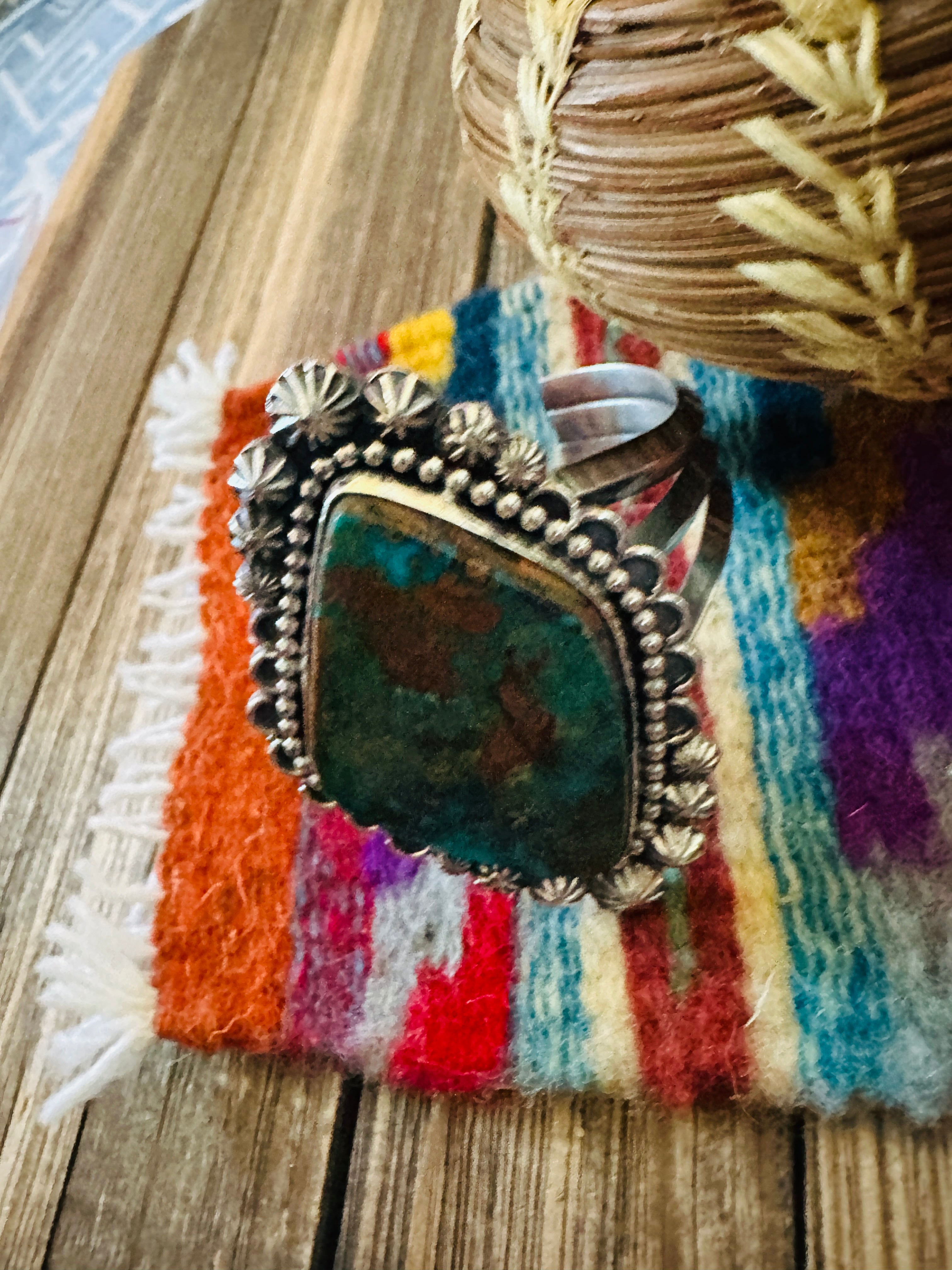 Handcrafted Pilot Mountain Turquoise & Sterling Silver Cuff Bracelet by Rosella Paxson