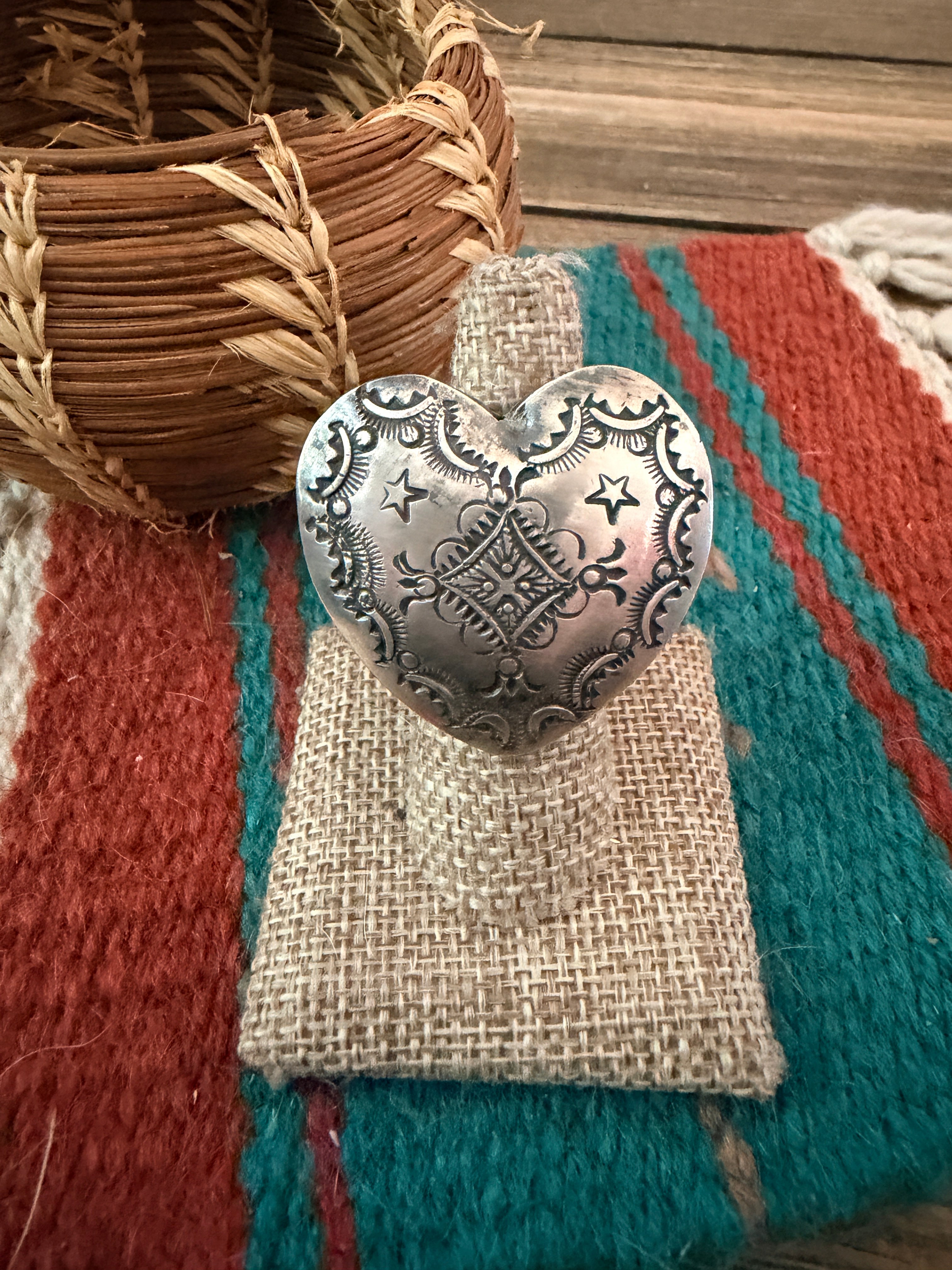 Handcrafted Sterling Silver Adjustable Heart Concho Ring by Vincent Platero