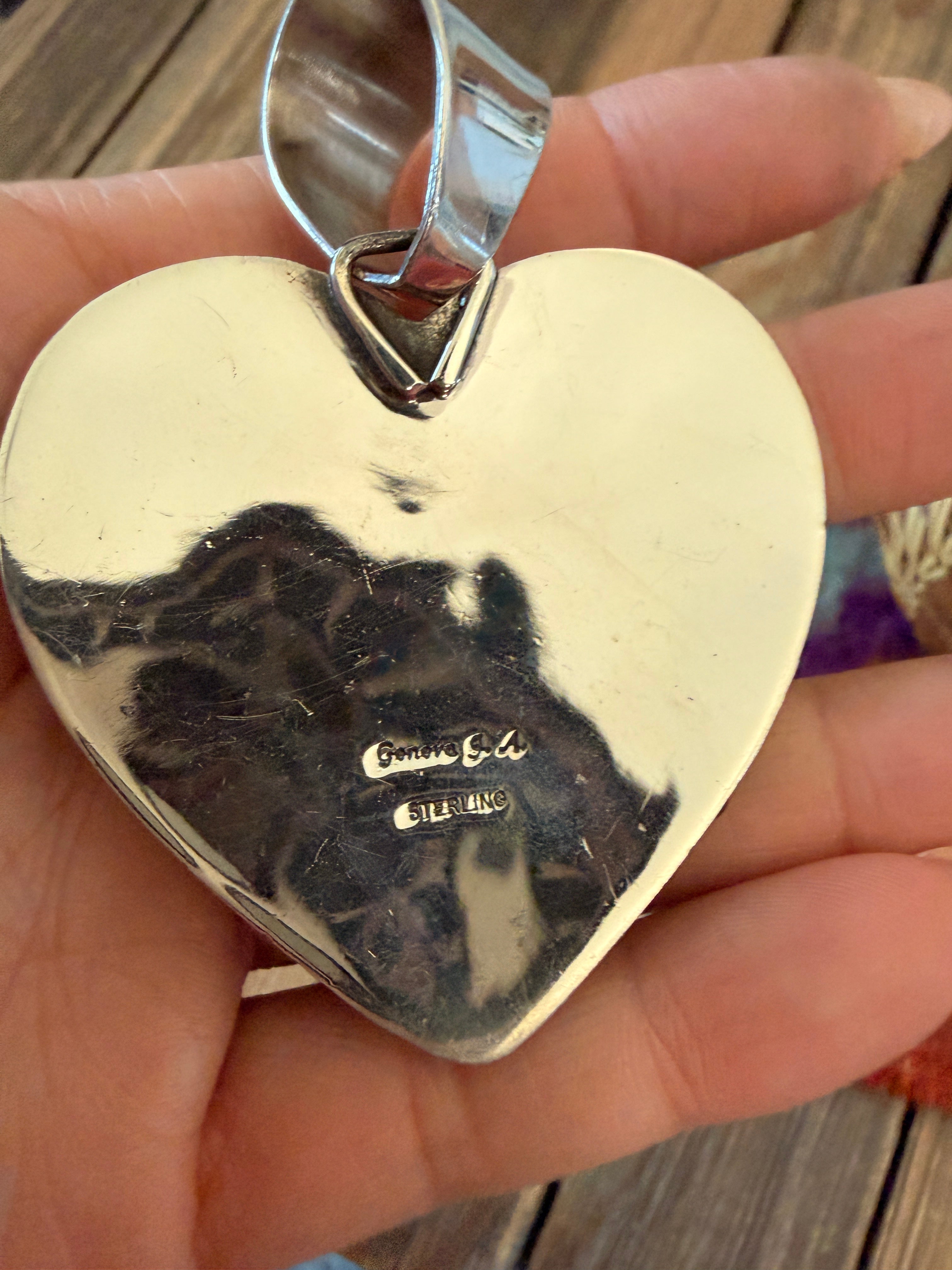 Handcrafted Turquoise & Sterling Silver Heart Cross Pendant by Geneva Apachito