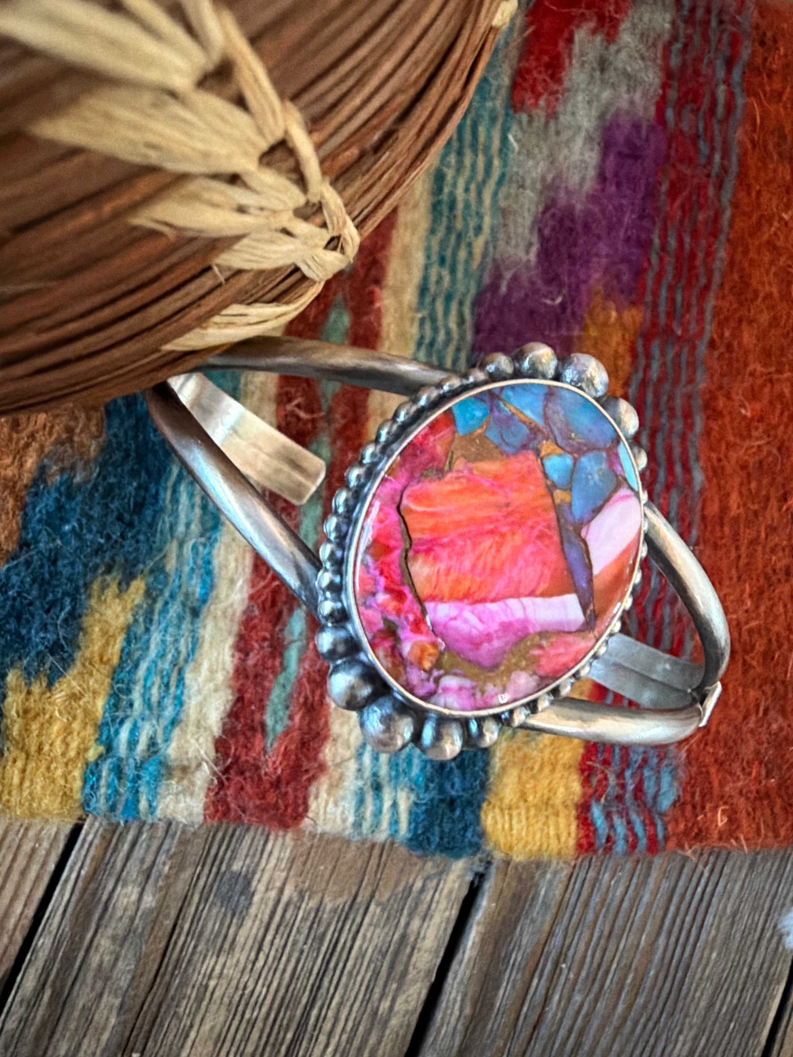 Handcrafted Pink Dream Mojave & Sterling Silver Cuff Bracelet