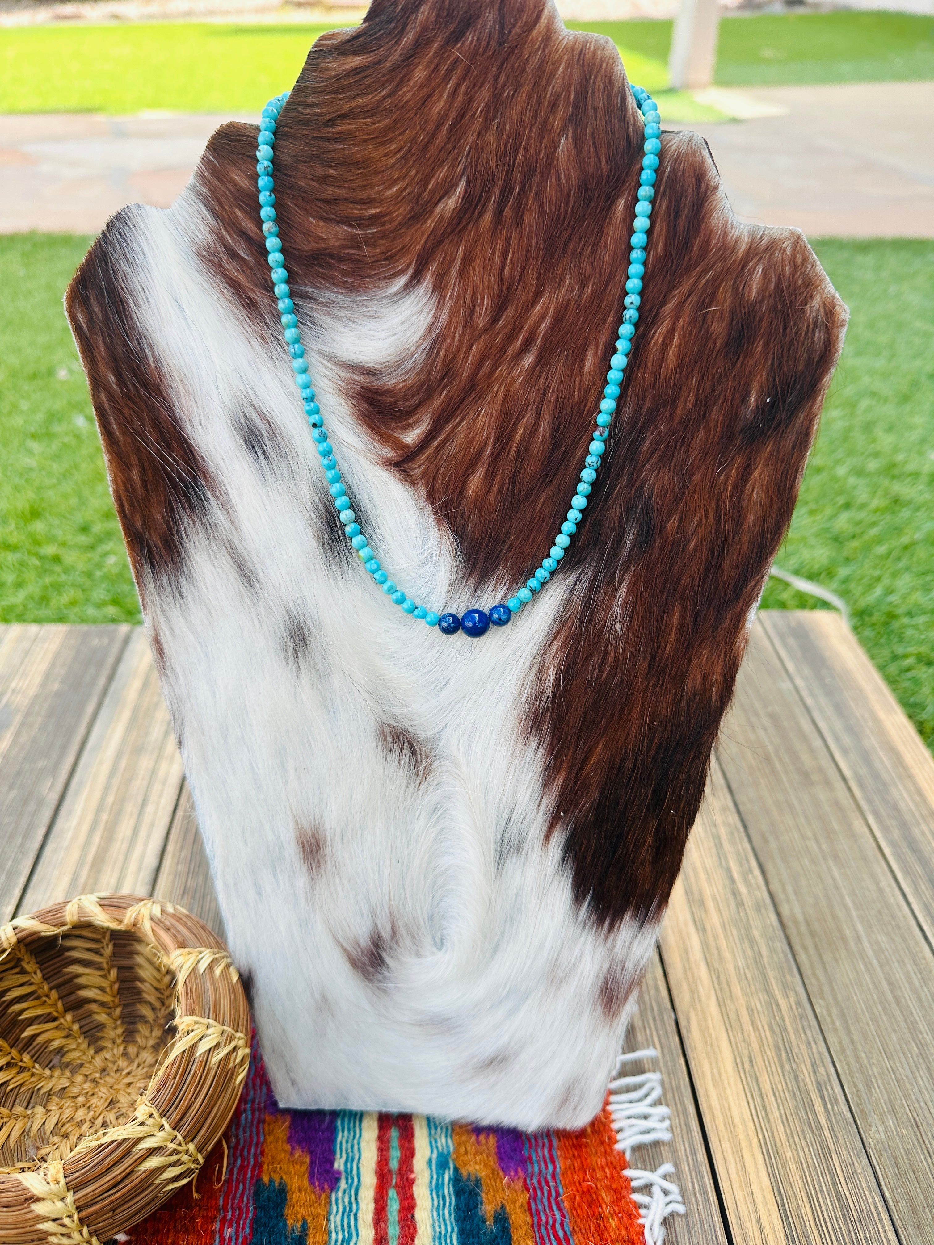 Handcrafted Turquoise & Lapis 16” Beaded Necklace