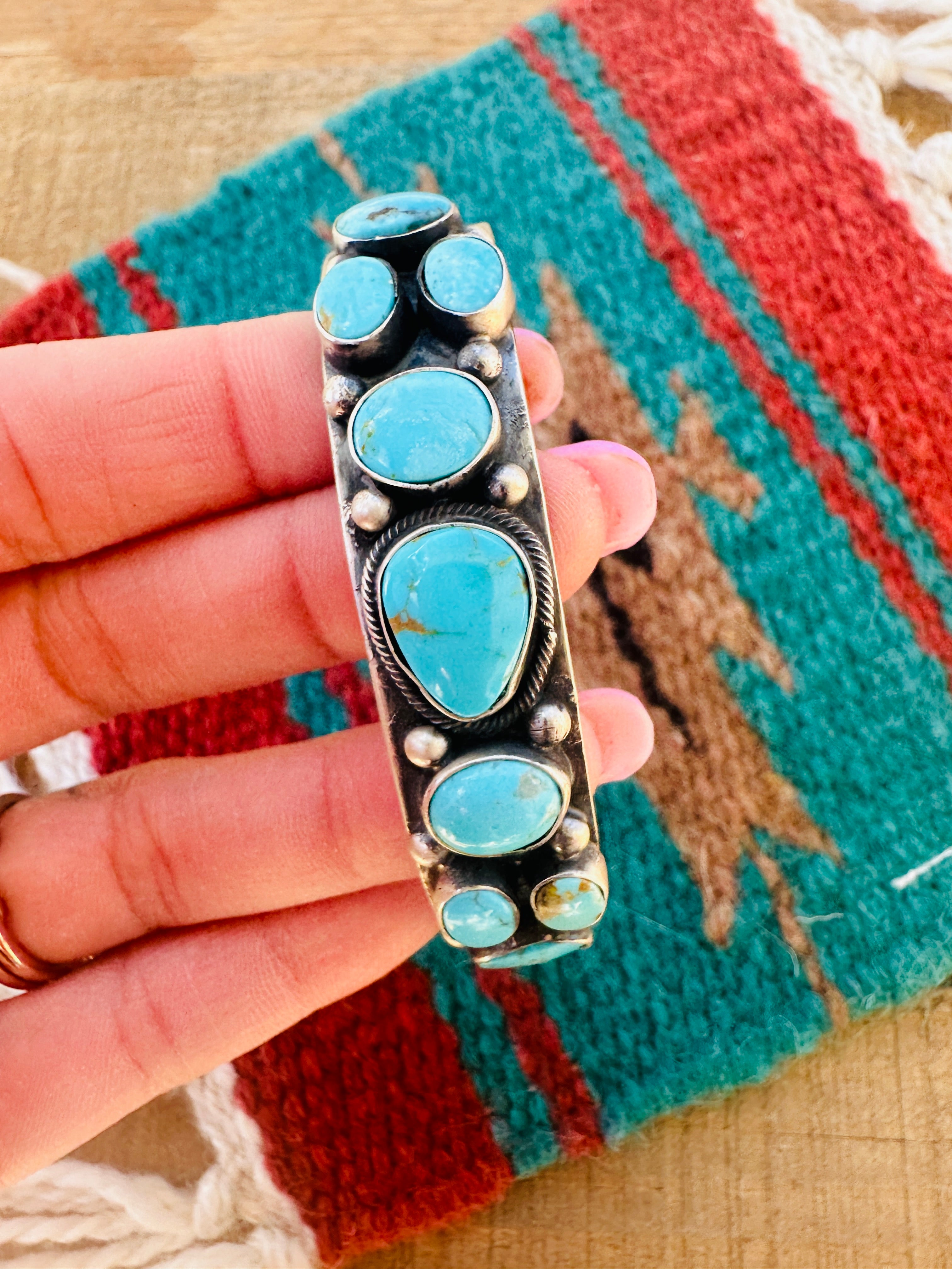 Navajo Kingman Turquoise & Sterling Silver Cuff Bracelet /