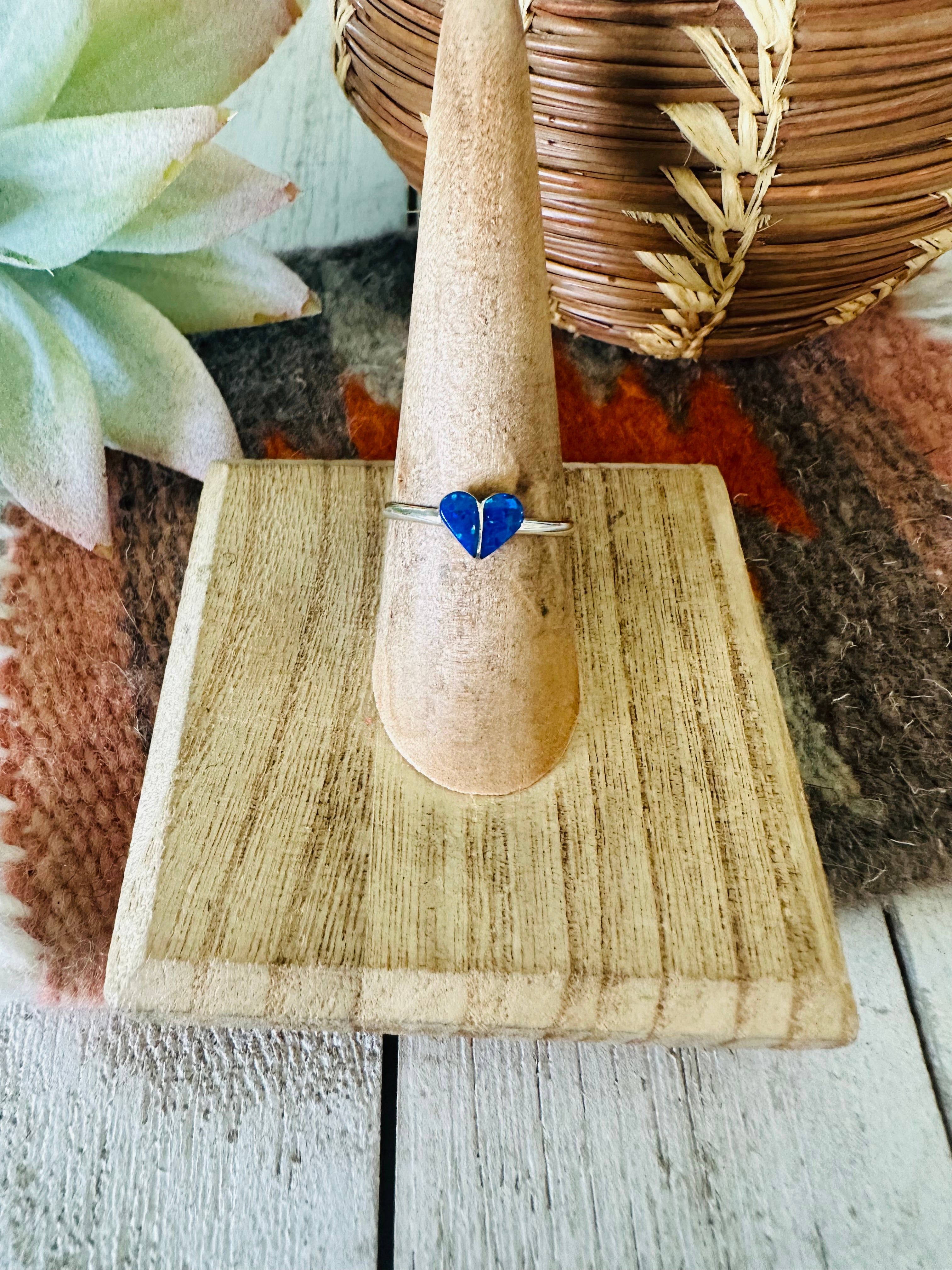 Handcrafted Sterling Silver & Blue Opal Inlay Heart Ring