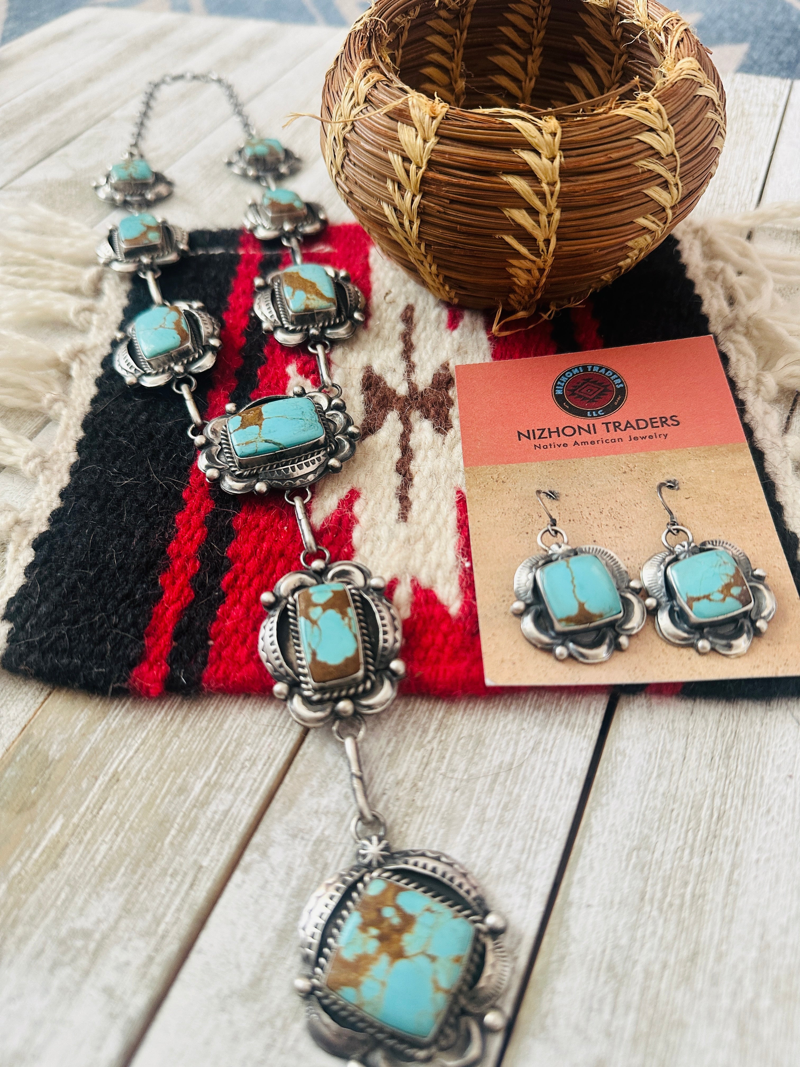 Handcrafted Number 8 Turquoise & Sterling Silver Necklace Set
