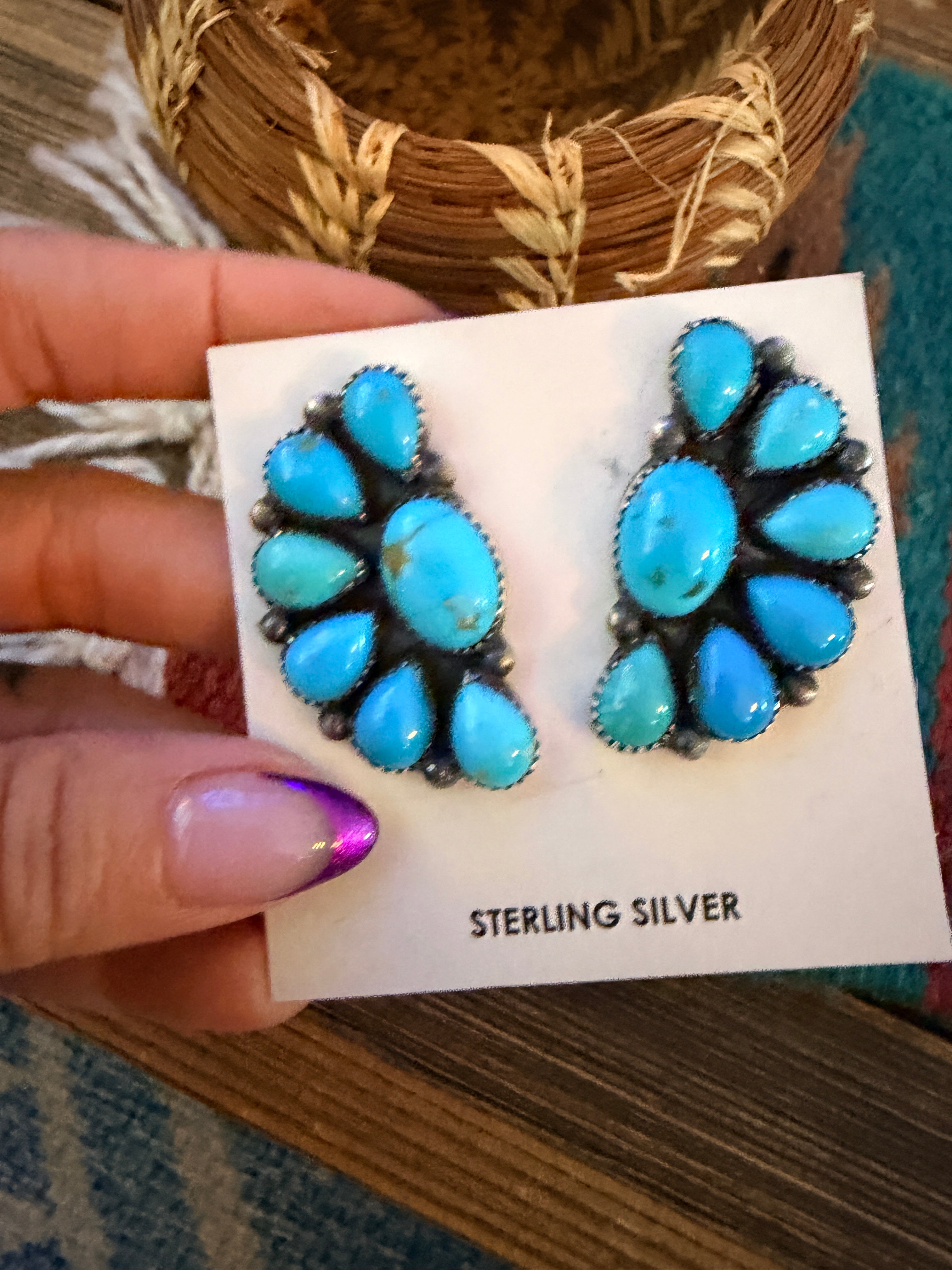 Handcrafted Turquoise & Sterling Silver Post Earrings by Hiram Largo