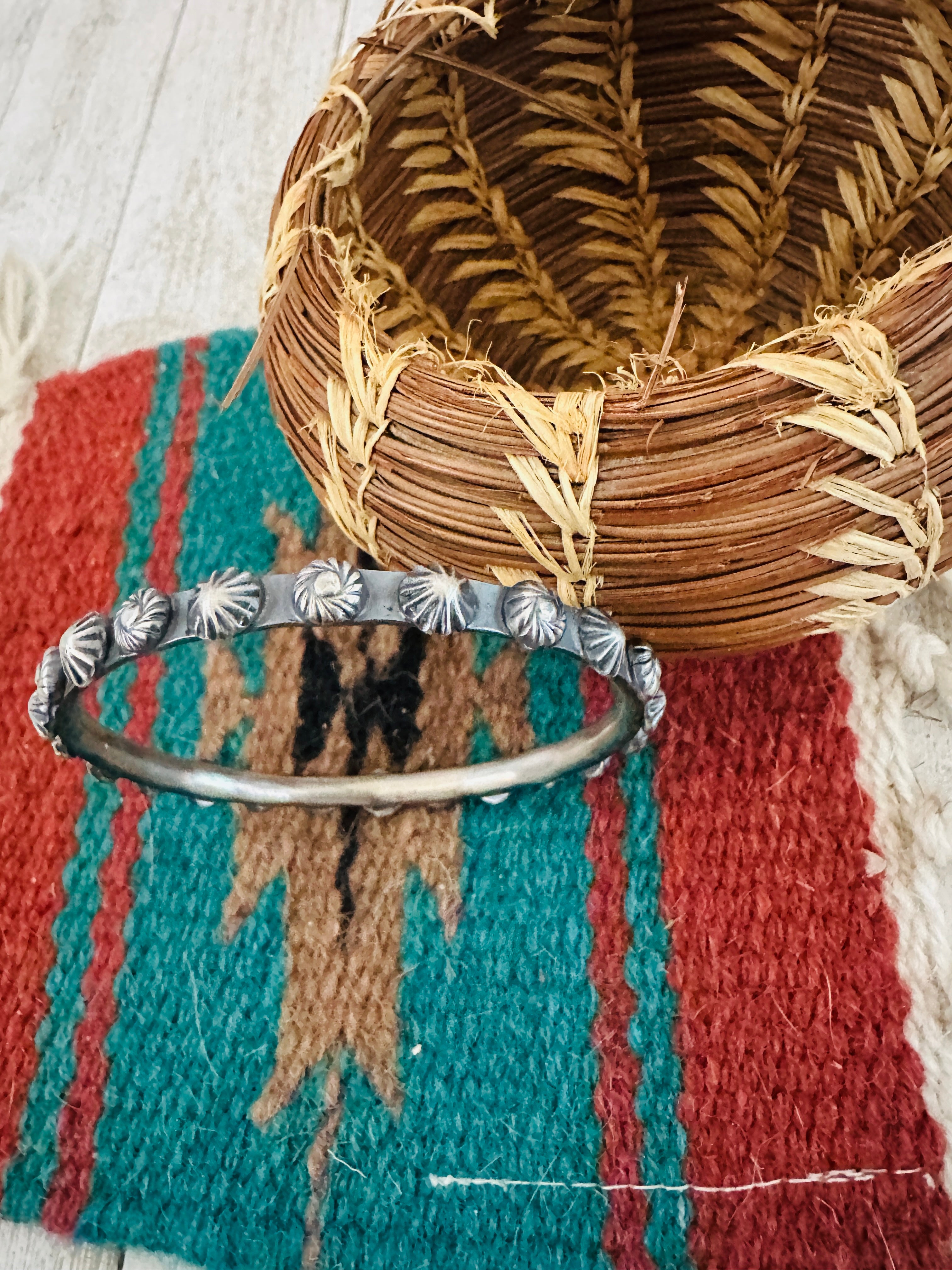 Chimney Butte Navajo Sterling Silver Studded Bangle Bracelet