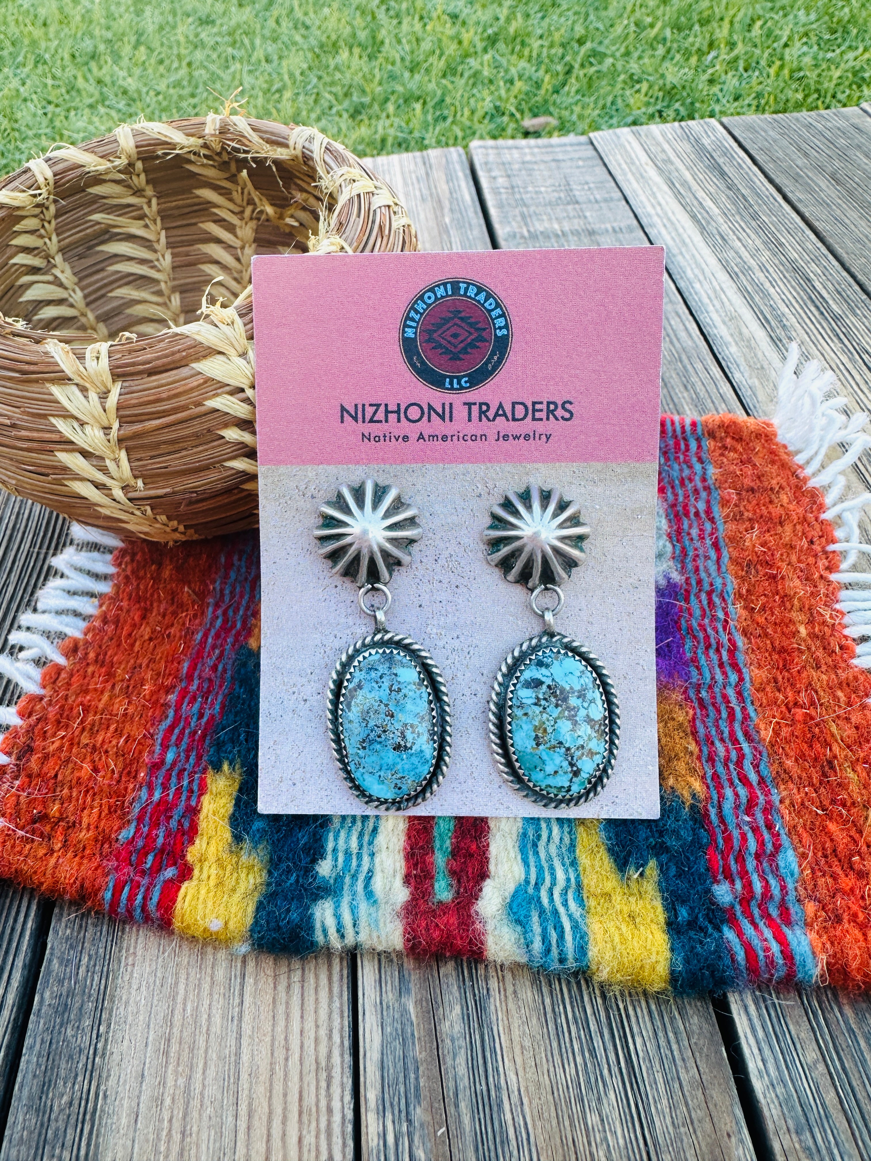 Handcrafted Old Pawn Sterling Silver & Turquoise Dangle Earrings