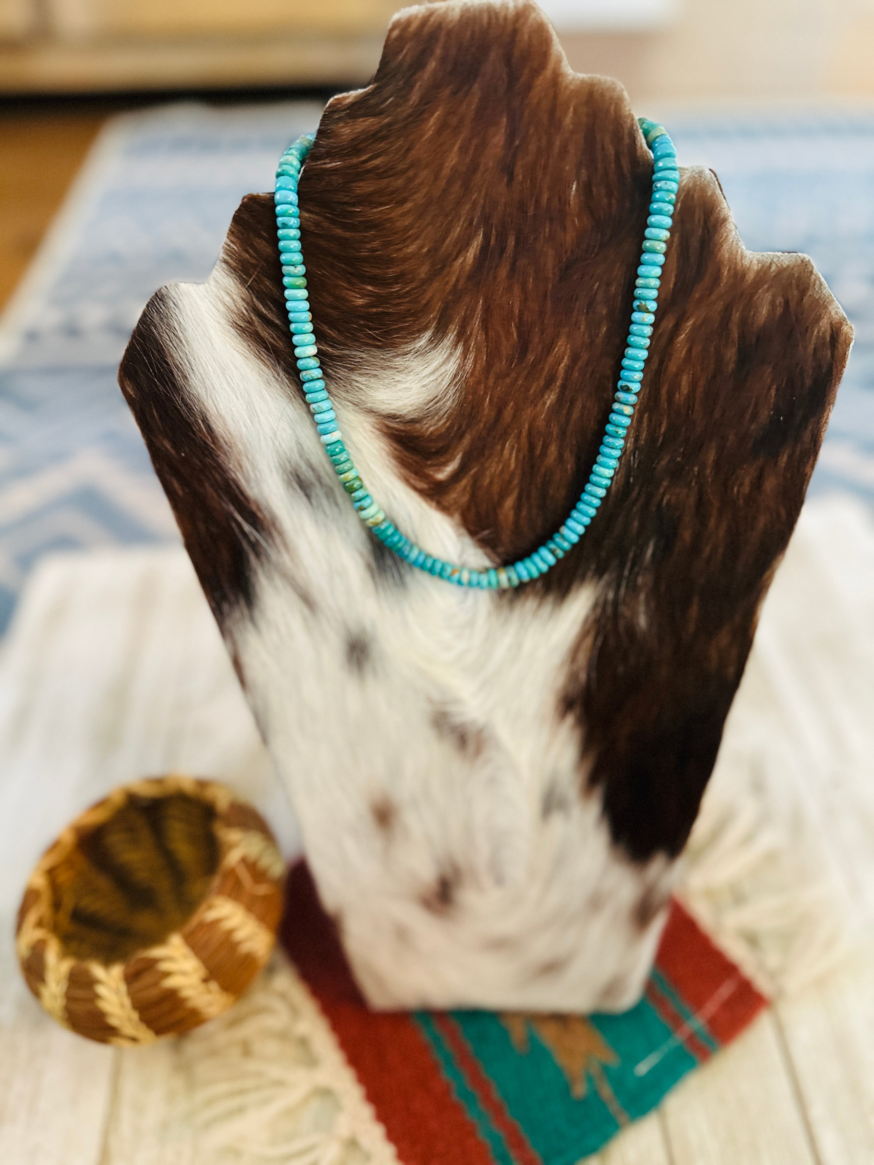 Handcrafted Turquoise & Sterling Silver Beaded Necklace 16”