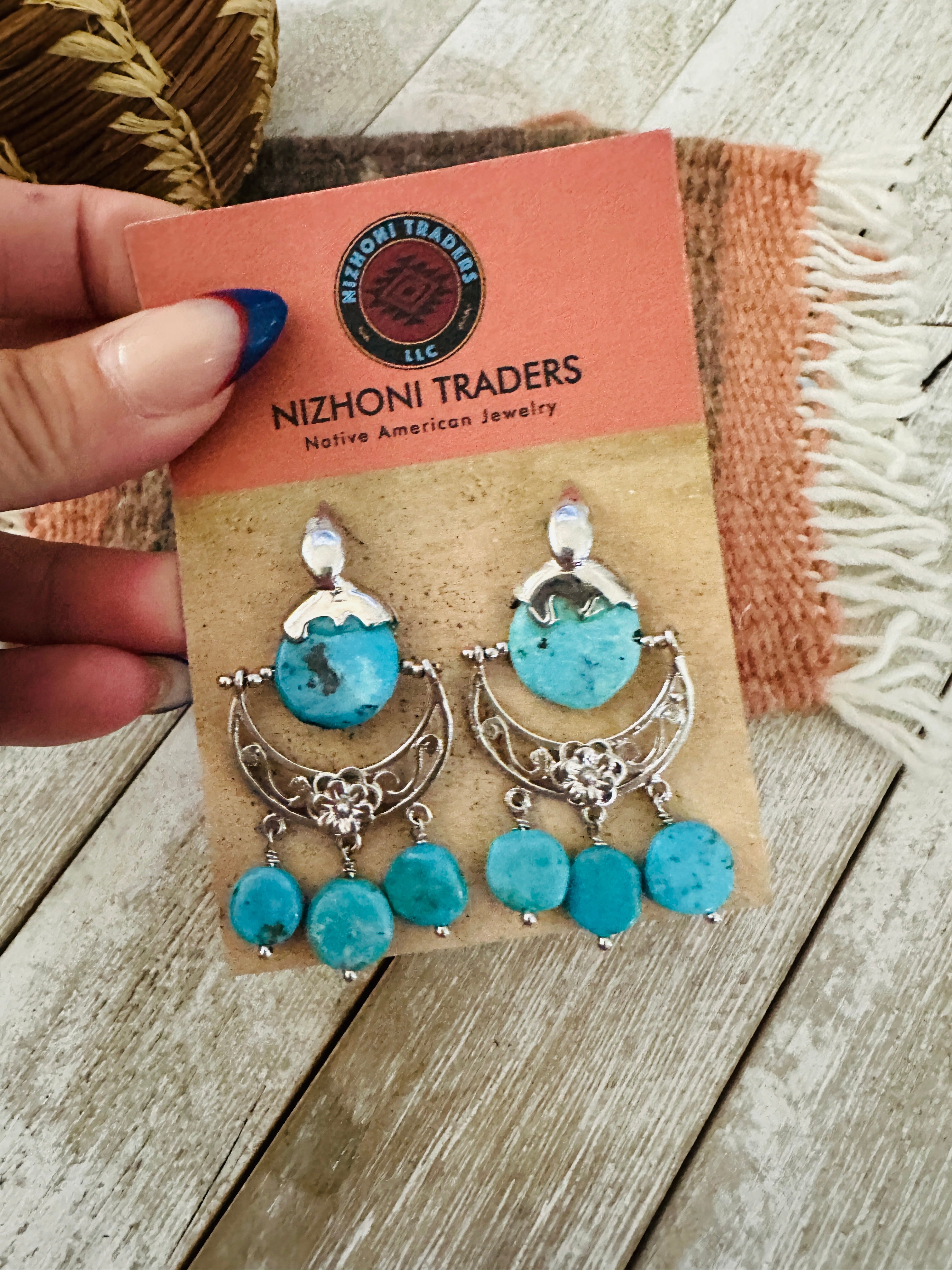 Handcrafted Turquoise & Sterling Silver Chandelier Dangle Earrings