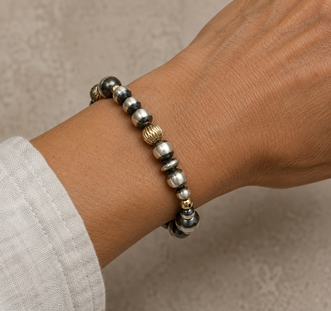 Handcrafted Gold Plated Silver & Sterling Silver Pearl Beaded Bracelet