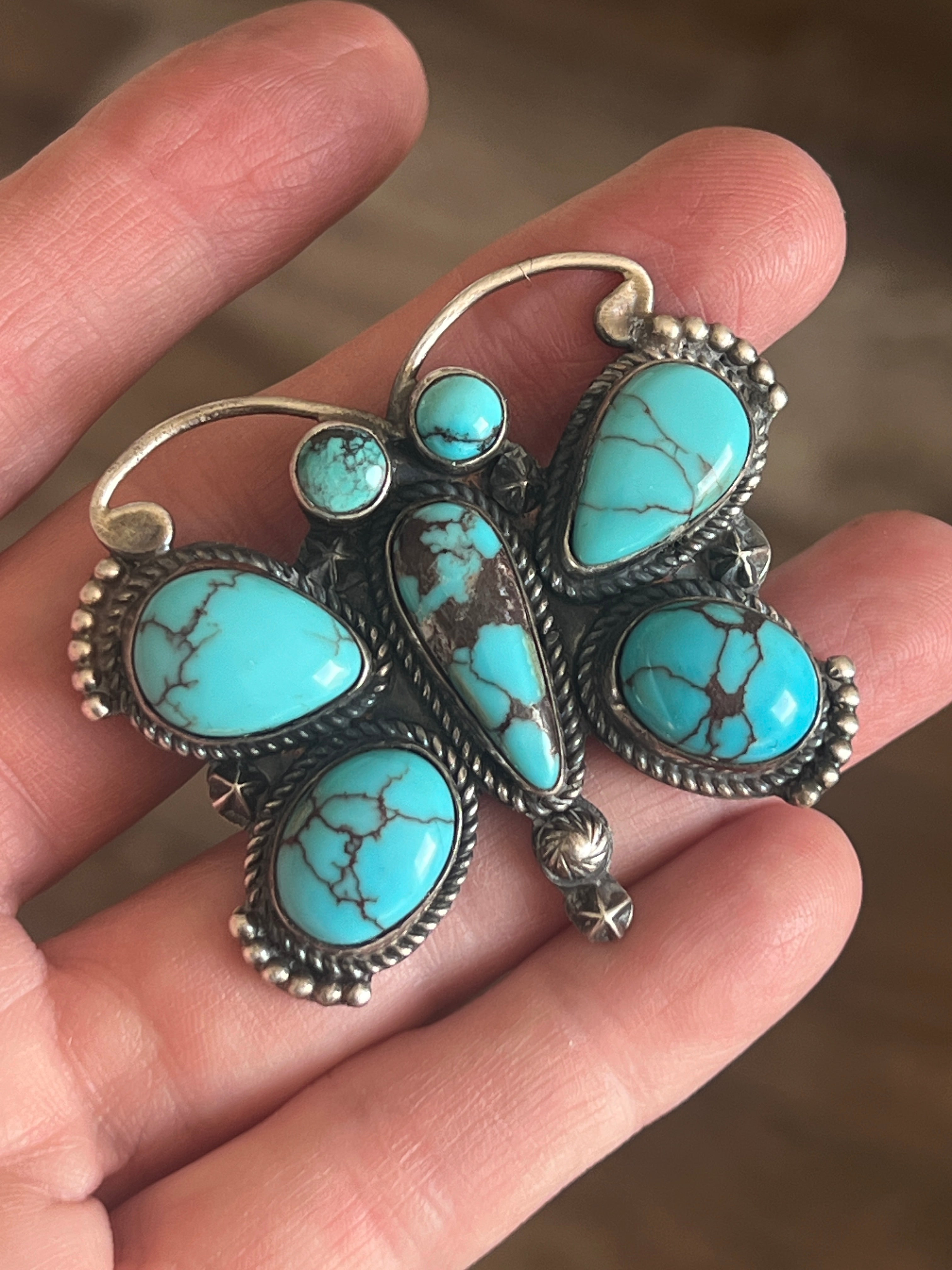 Sterling Silver and Egyptian Turquoise Butterfly Ring by Rosella Paxson, Size 9