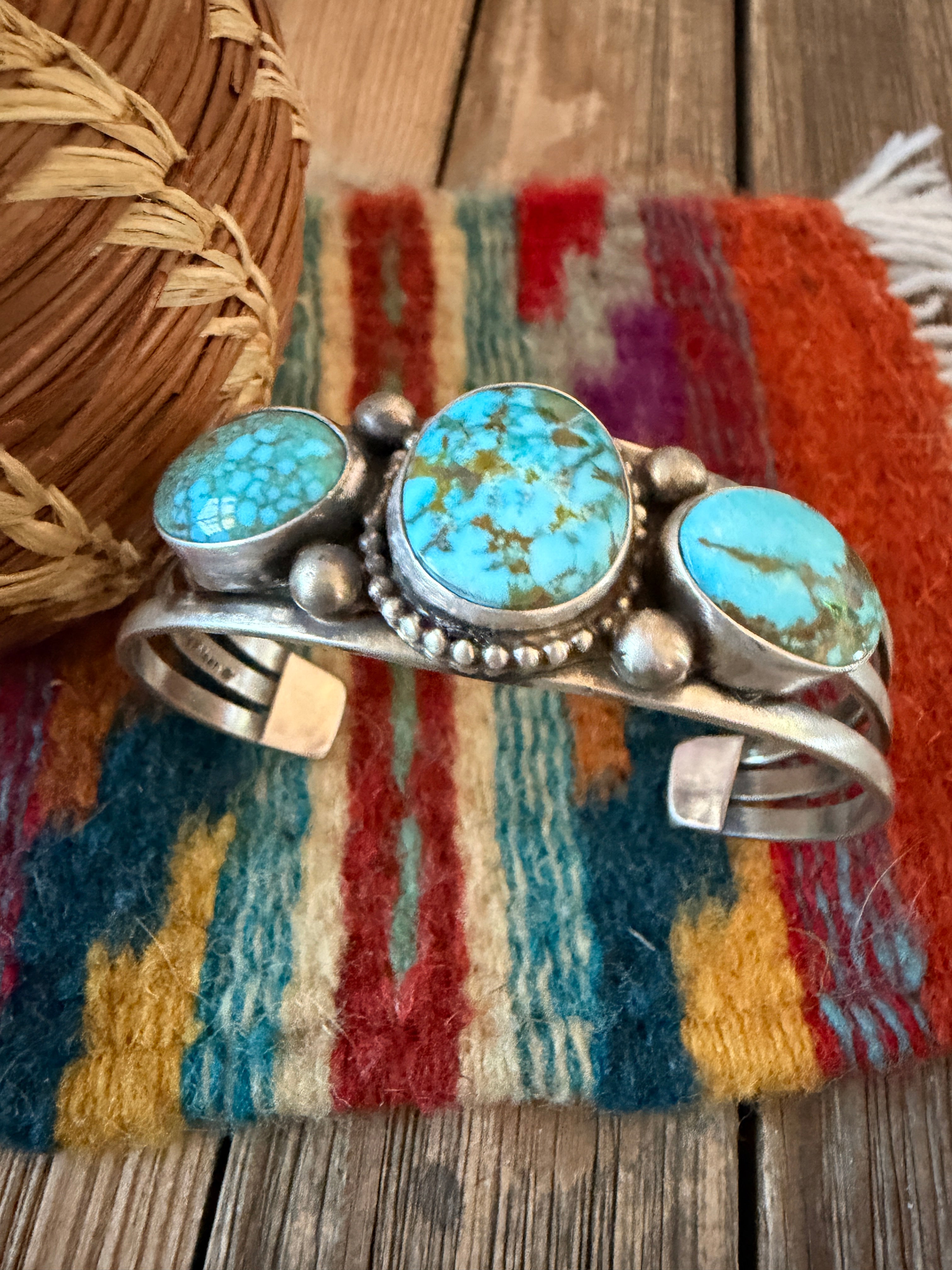 Handcrafted Sonoran Mountain Turquoise & Sterling Silver Cuff Bracelet by Kathleen Livingston