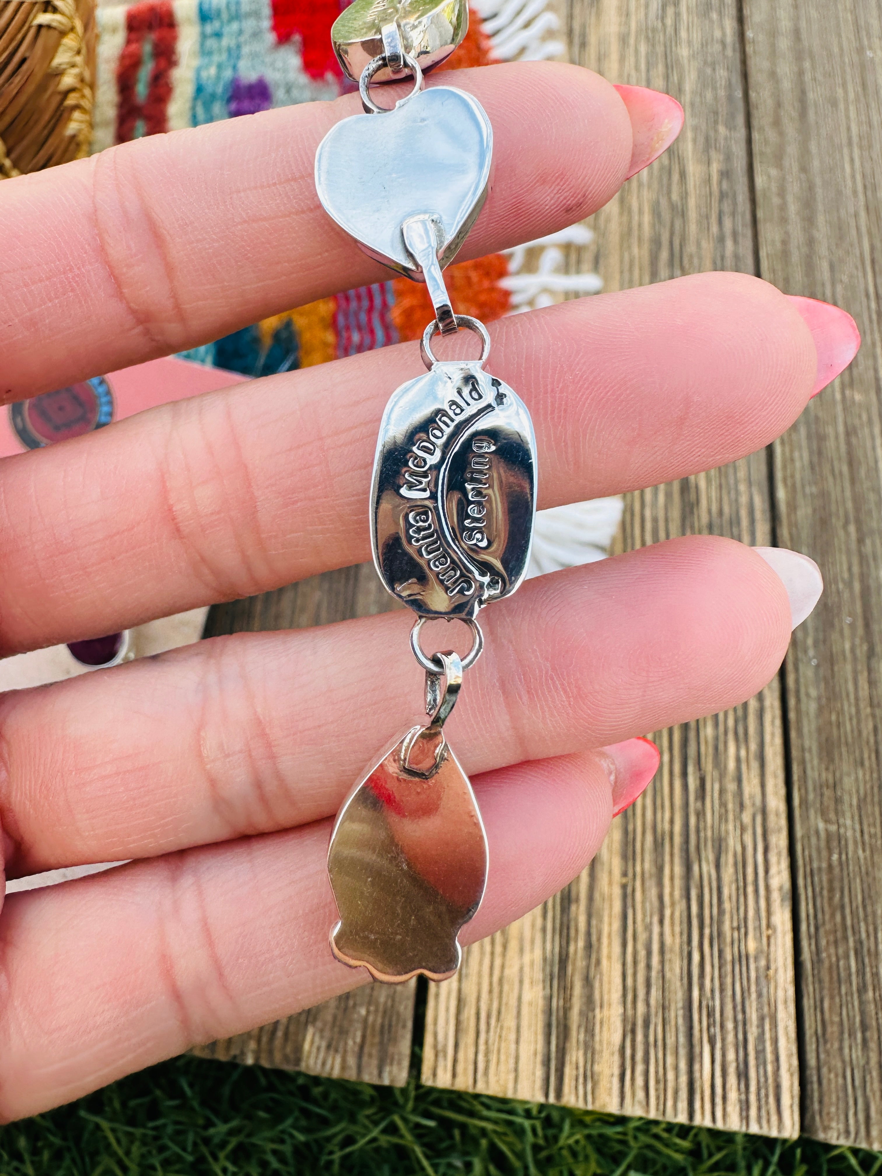 Handcrafted Multi Stone And Sterling Silver Heart Dangle Earrings by Juanita McDonald