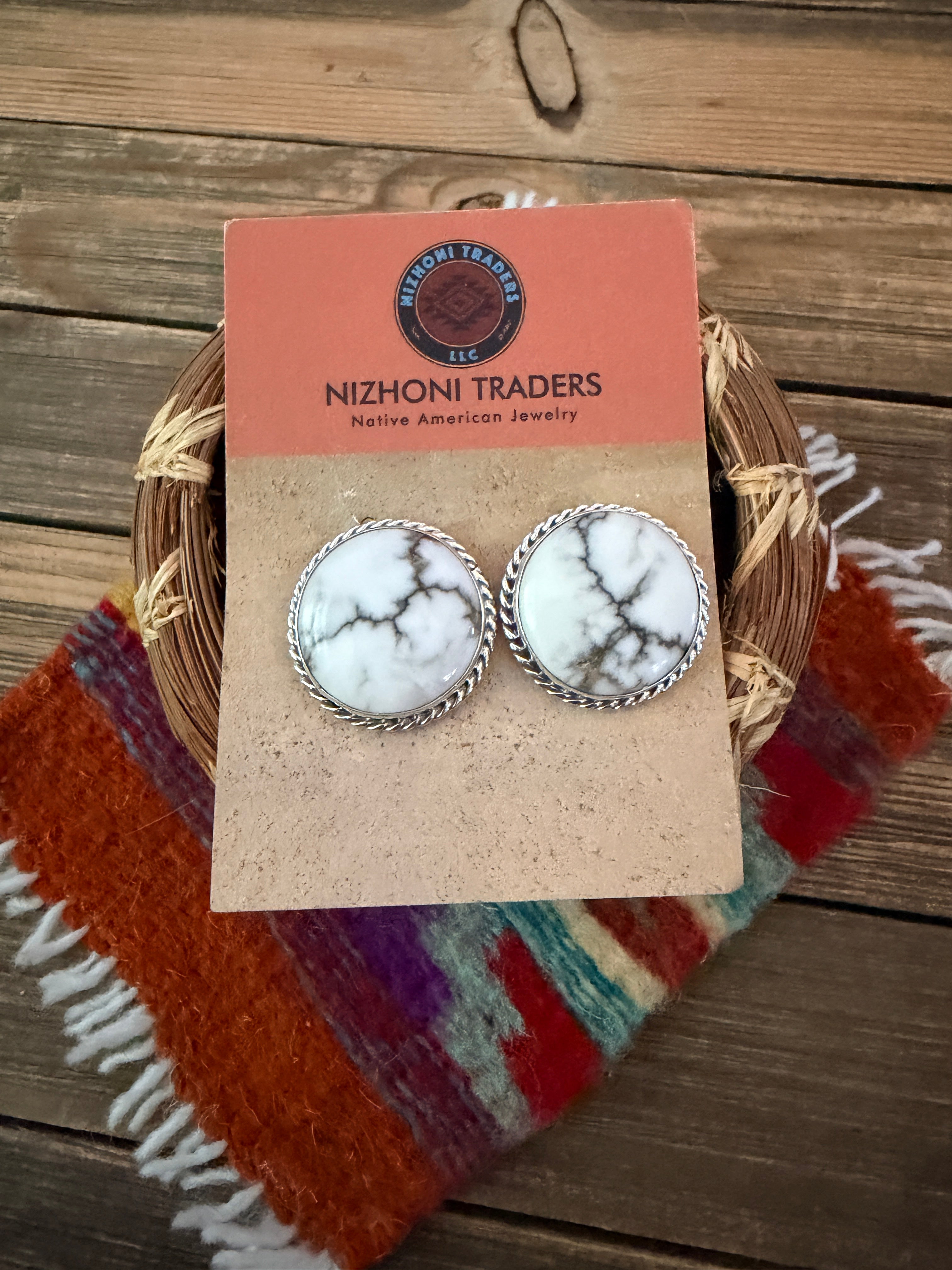 Handcrafted White Buffalo & Sterling Silver Post Earrings