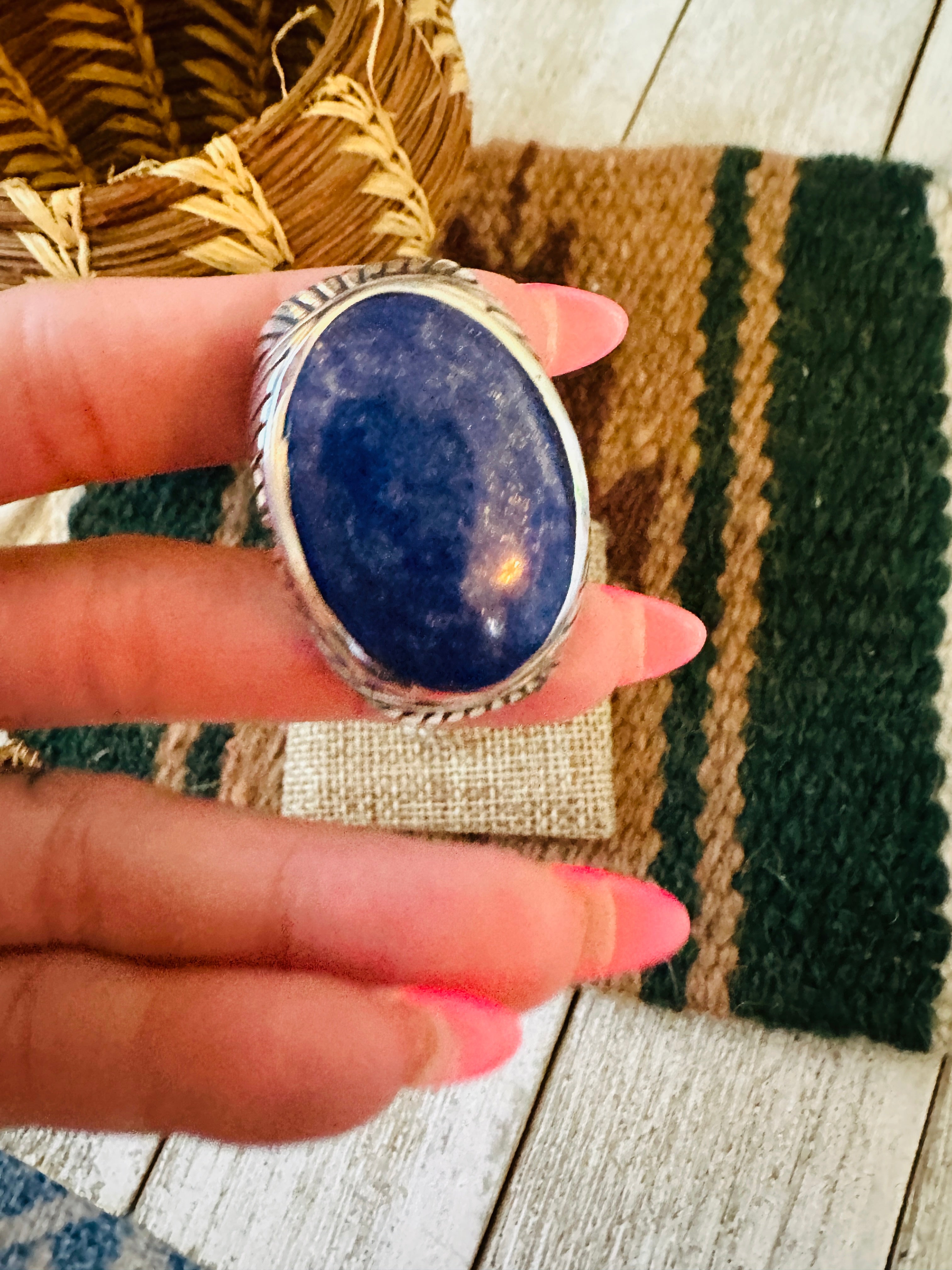 Old Pawn Handcrafted Sterling Silver & Lapis Men’s Ring Size 8.75