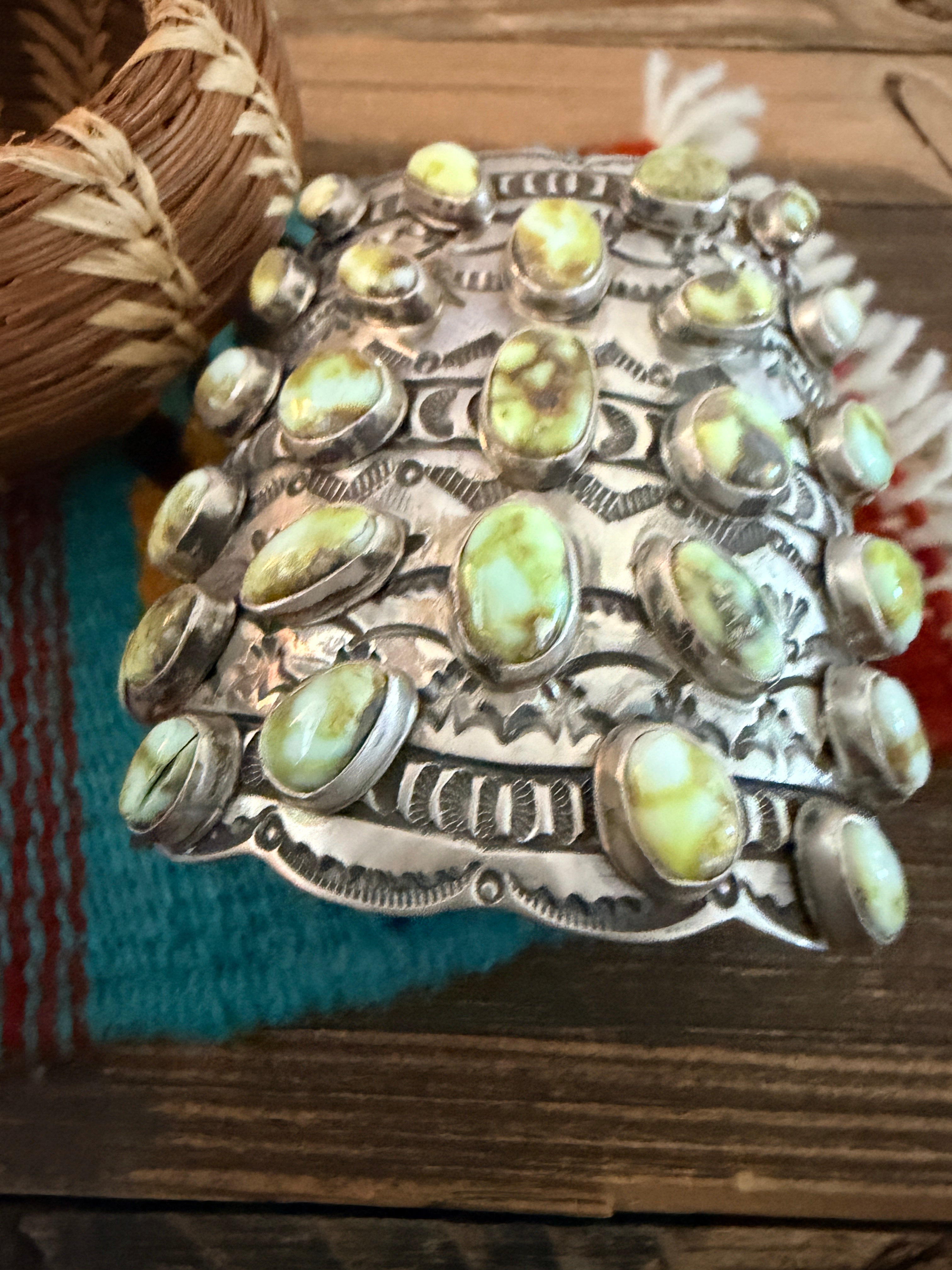 Handcrafted Palomino Turquoise & Sterling Silver Cuff Bracelet by Leroy James