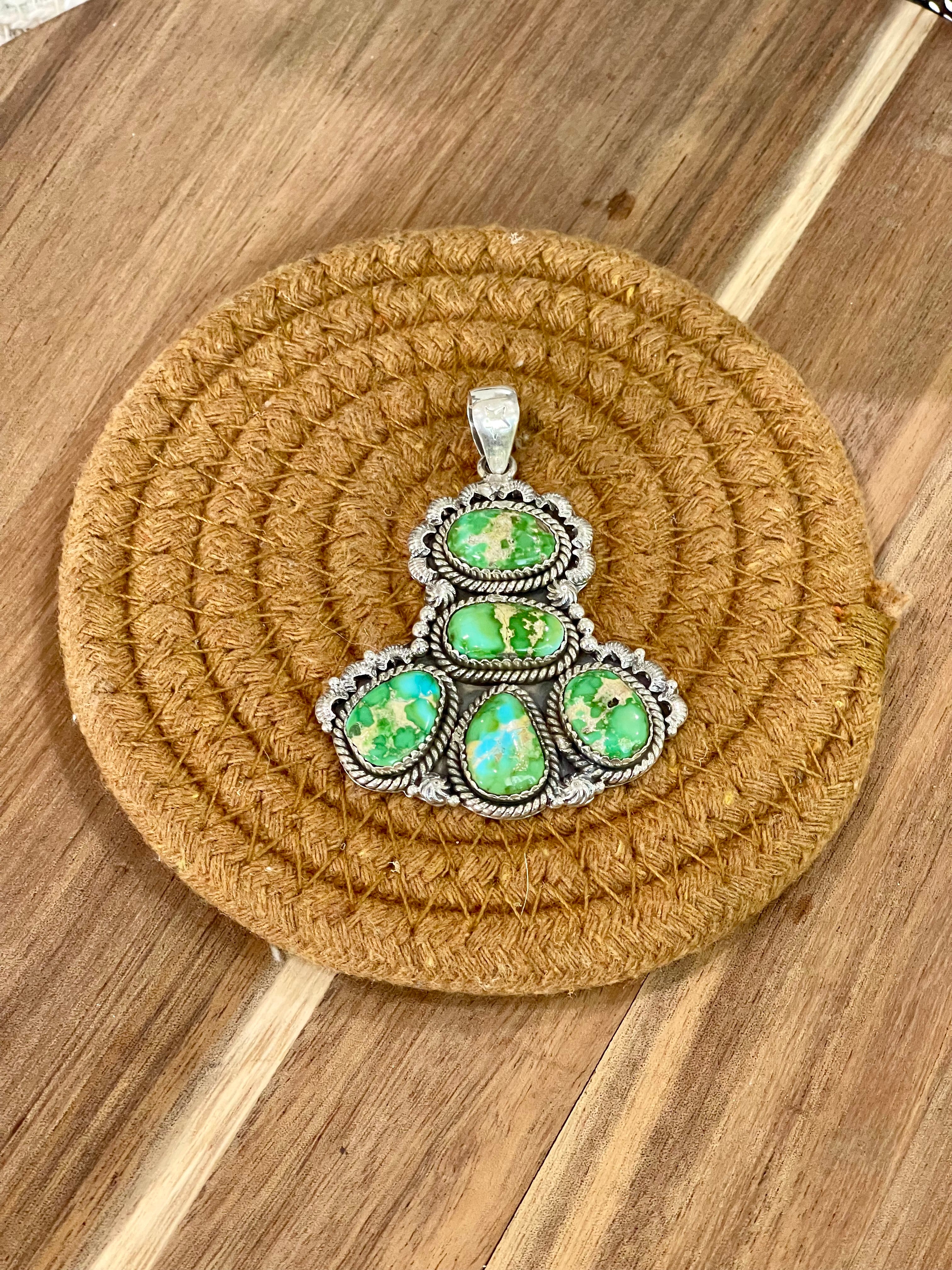 Beautiful Handmade Sterling Silver & Sonoran Mountain Turquoise Cluster Pendant