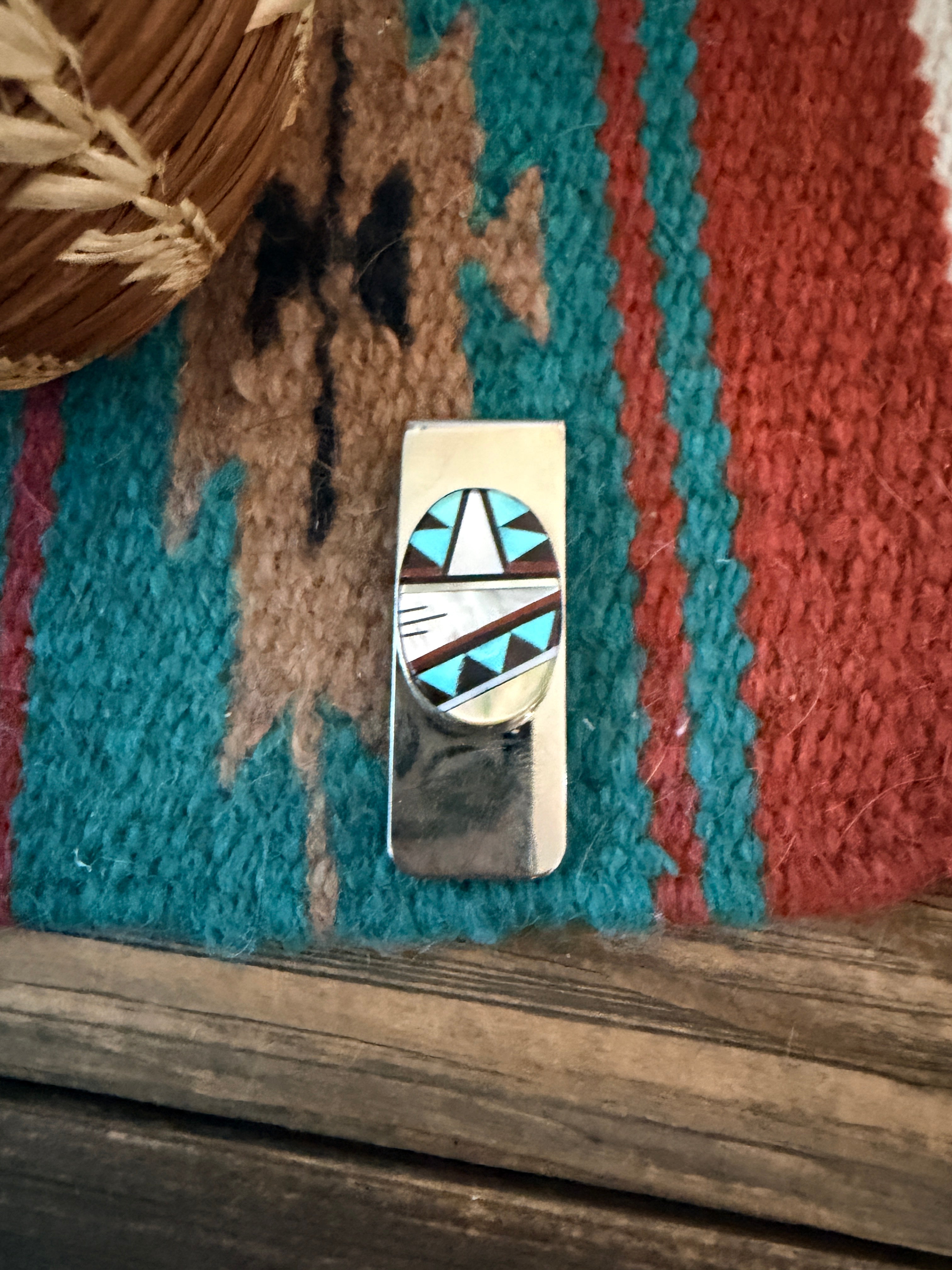 Handcrafted Multi Stone & Sterling Silver Inlay Money Clip