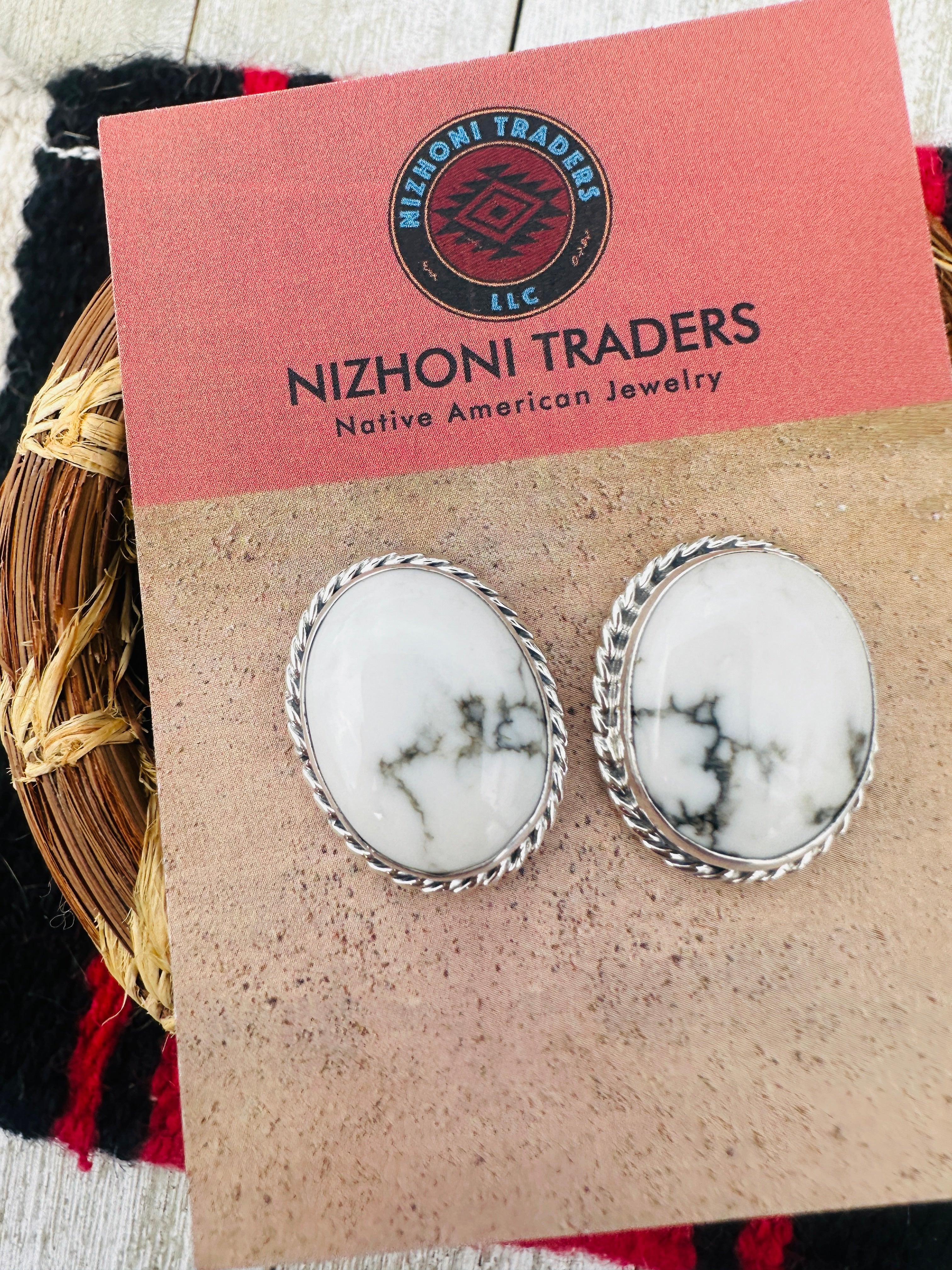 Handcrafted White Buffalo & Sterling Silver Post Earrings