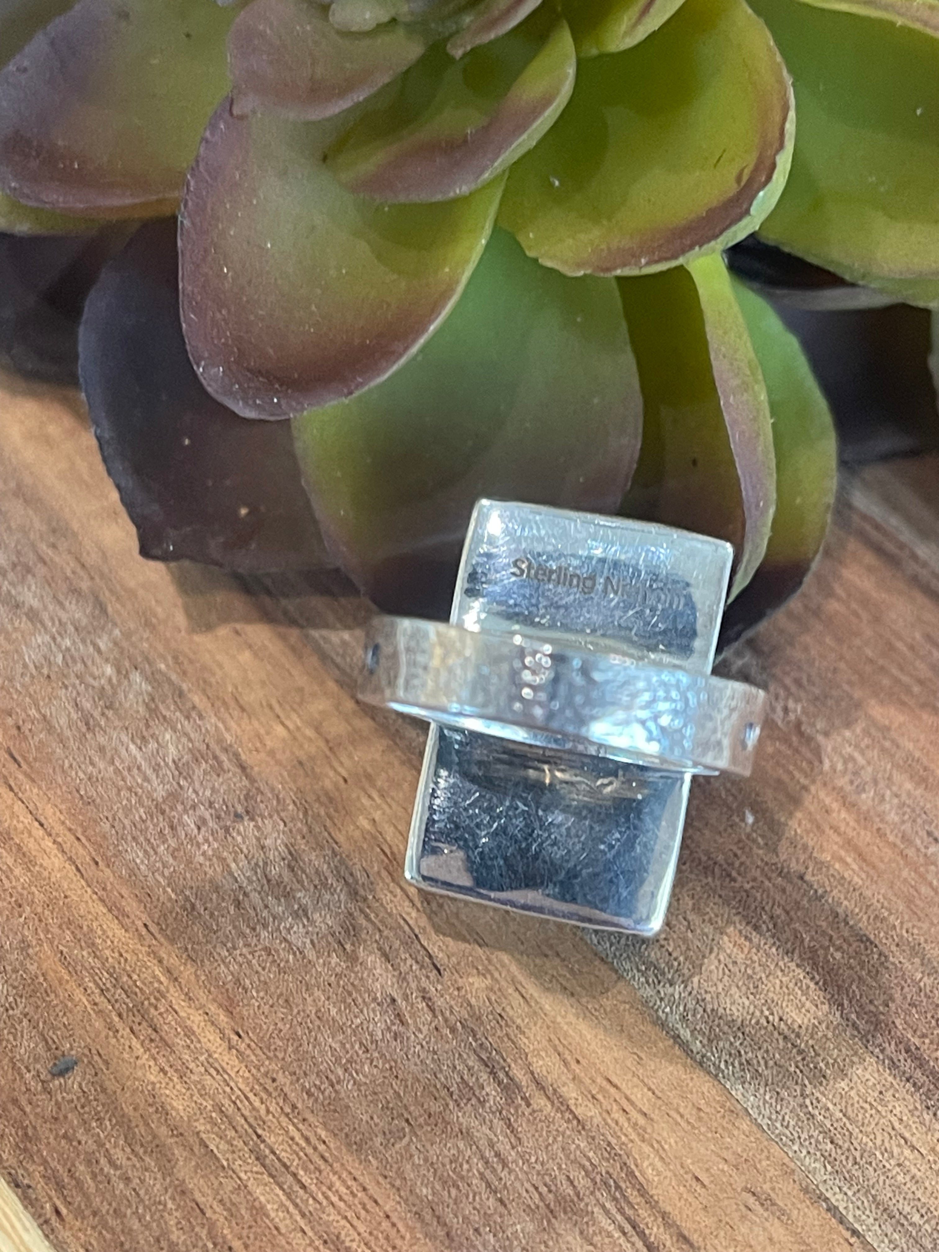 Handmade Sterling Silver & Multi Stone Inlay Ring Size 6