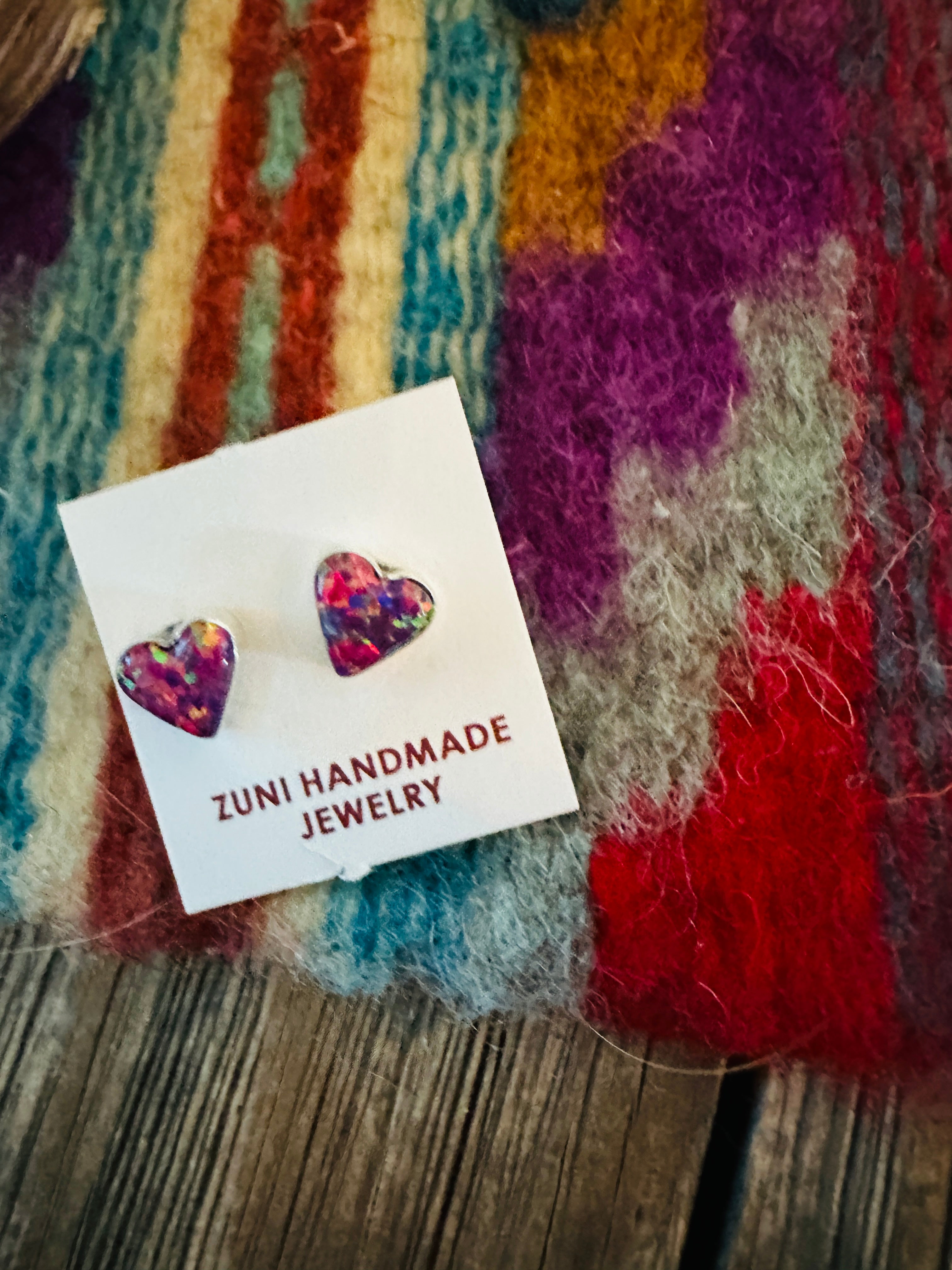 Handcrafted Sterling Silver & Purple Opal Stud Heart Earrings